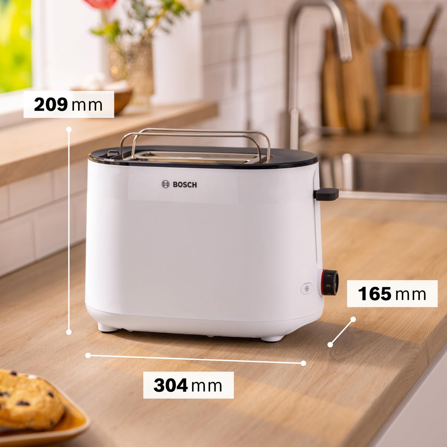 Bosch Kompakt Toaster MyMoment, integrierter Brötchenaufsatz, mit Auftaufunktion, mit Abschaltautomatik, Liftfunktion, Brotzentrierung, perfekt für 2 Scheiben, 800 Watt, Schwarz matt