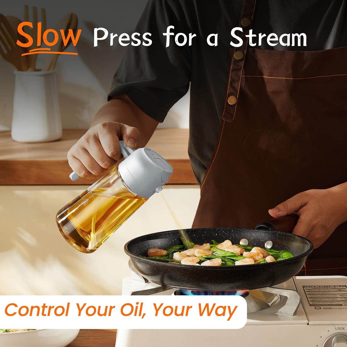 TrendPlain 16 oz Oil Sprayer for Cooking Oil - 470 ml Olive Oil Bottle - 2-in-1 Oil Dispenser and Oil Sprayer - Kitchen Gadgets for Cooking, Salad and Grill Black