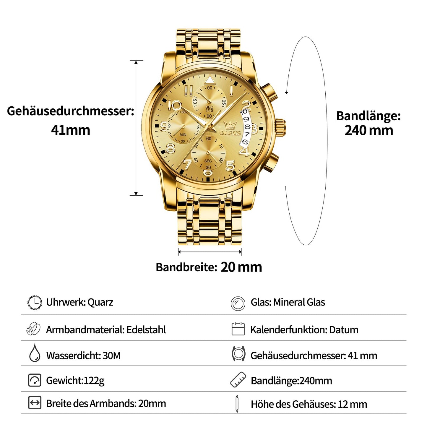 OLEVS Uhren Herren, Edelstahl Analoger Quarzuhr, Multifunktionale Diamanten Herrenuhren, Klassisches Luxuskleid Herrenuhr