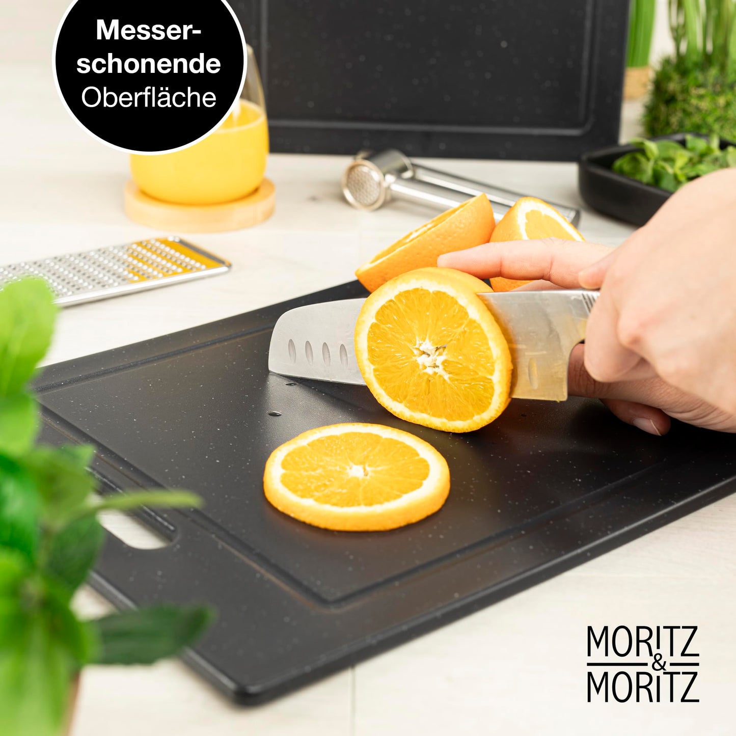 Moritz & Moritz 2x Schneidebrett Kunststoff Set in Granit Optik - 25 x 15 cm - Schneidebretter BPA frei - Frühstücksbrettchen - Schneidebrett Set hygienisch und spülmaschinenfest