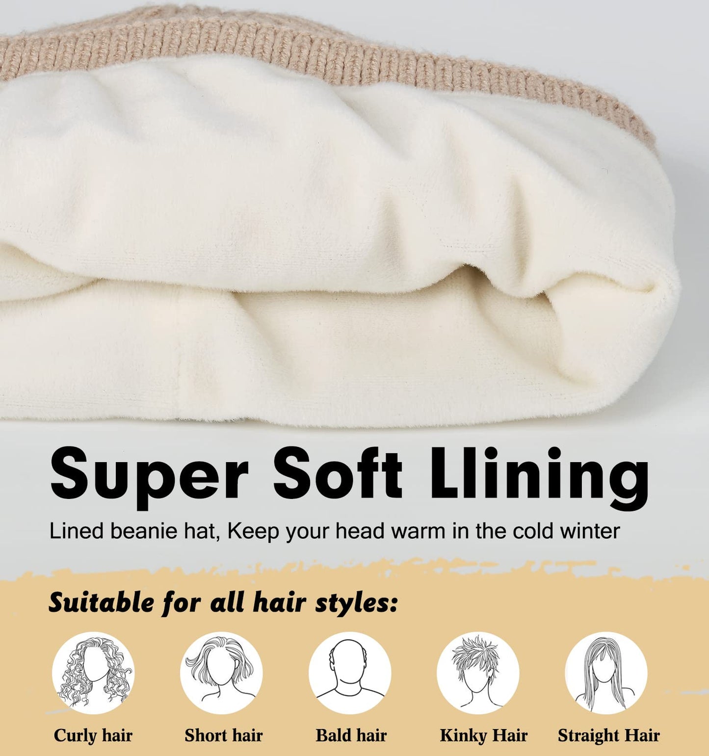 Wmcaps Beanie Mütze, Herren Winter Warme Unisex Wintermütze Strickmütze Dehnbare Weiche Wollmütze mit Bündchen und Dickem Warmem Futter Geschenk für Freundin männer Frauen