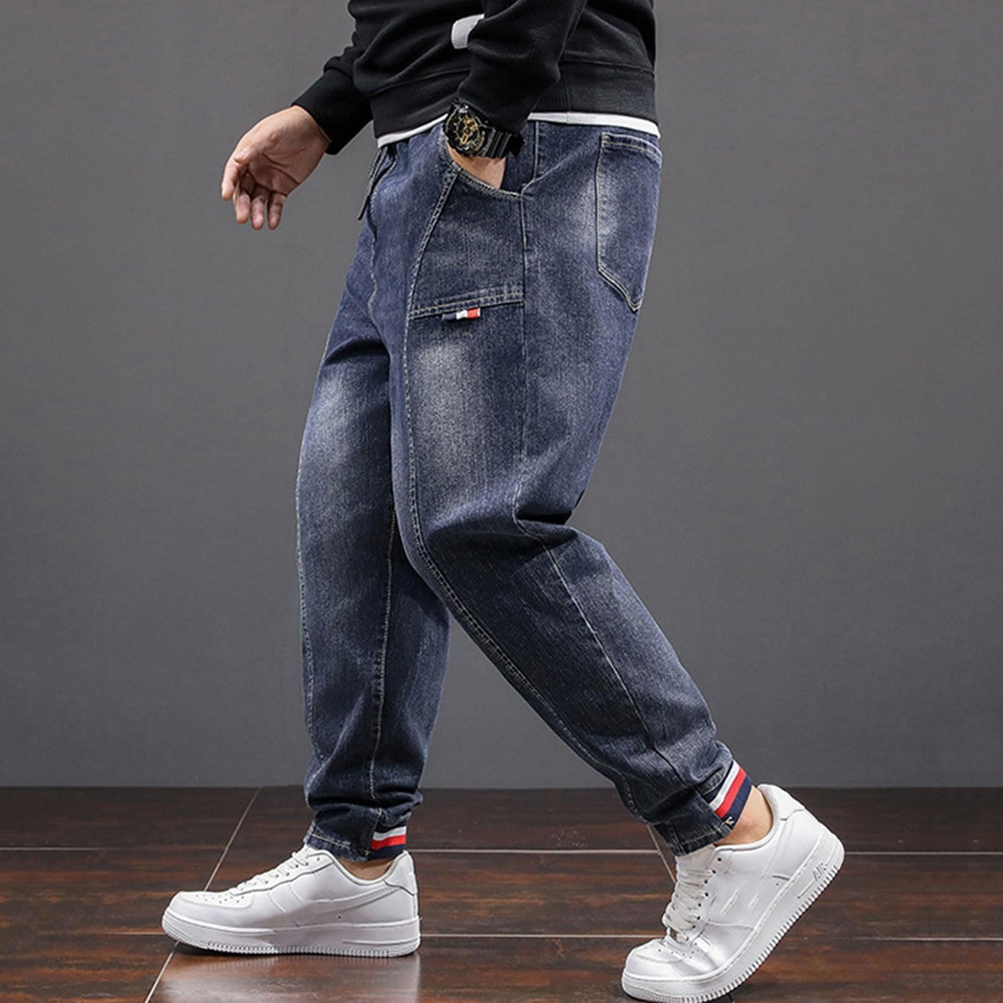Oversized Men’s Baggy Jeans – Stretch Loose Fit High Waist Denim Pants