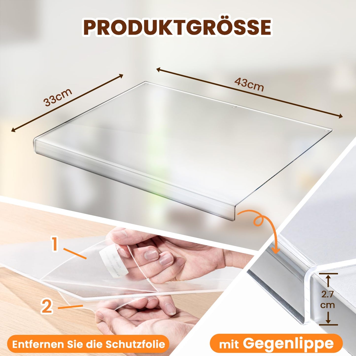 Gracenal Acryl Schneidebrett, Cutting Board, 43x33cm Großes Schneidbrett Rutschfest mit Lippe, Schneidebrett Glas Alternativen Küchenbrett Durchsichtig, Geschenk Küche Küchenutensilien, Küchen Gadgets