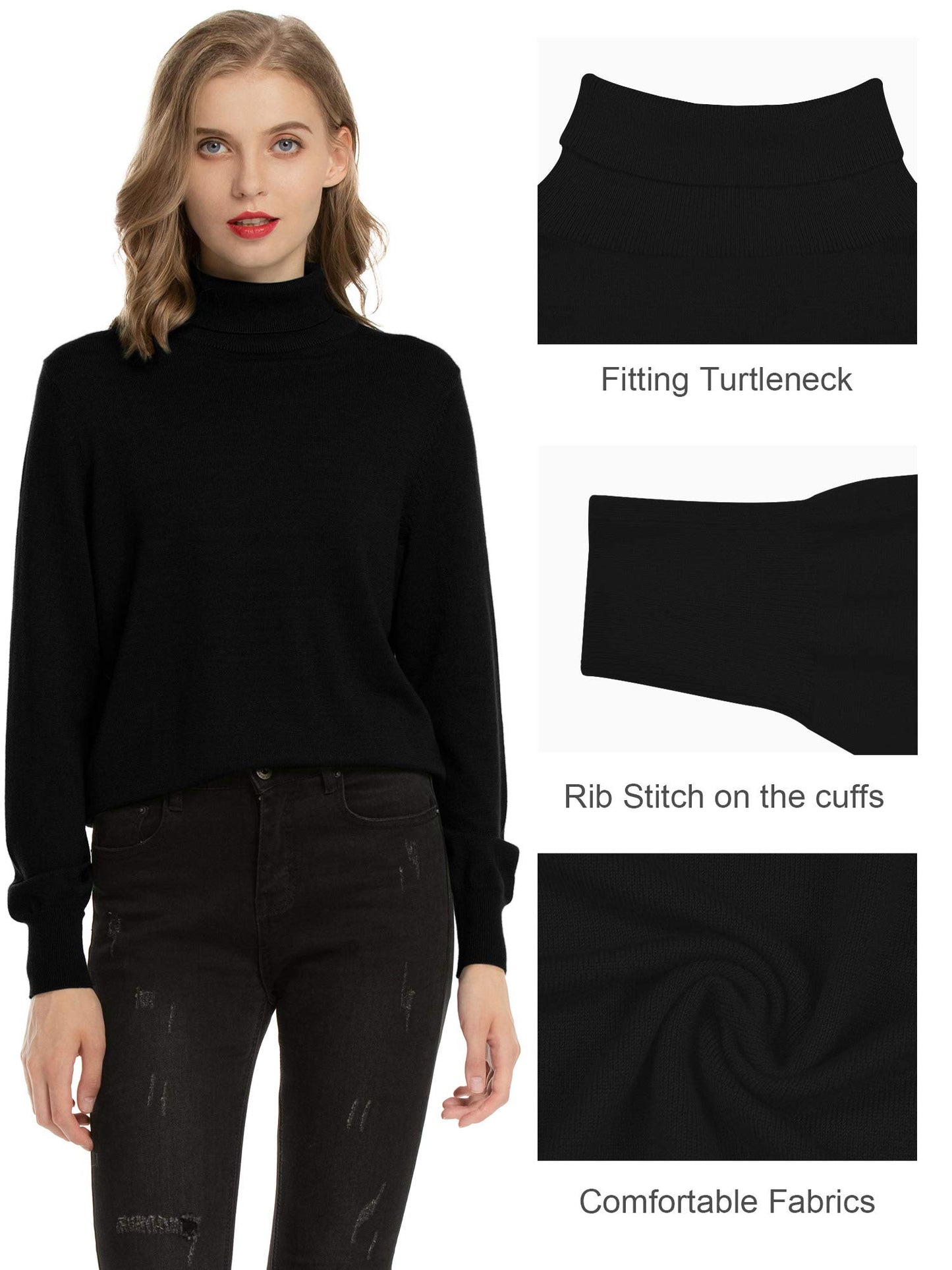 Women's Turtleneck Sweater – Soft Stretch Lightweight Ribbed Knit Pullover