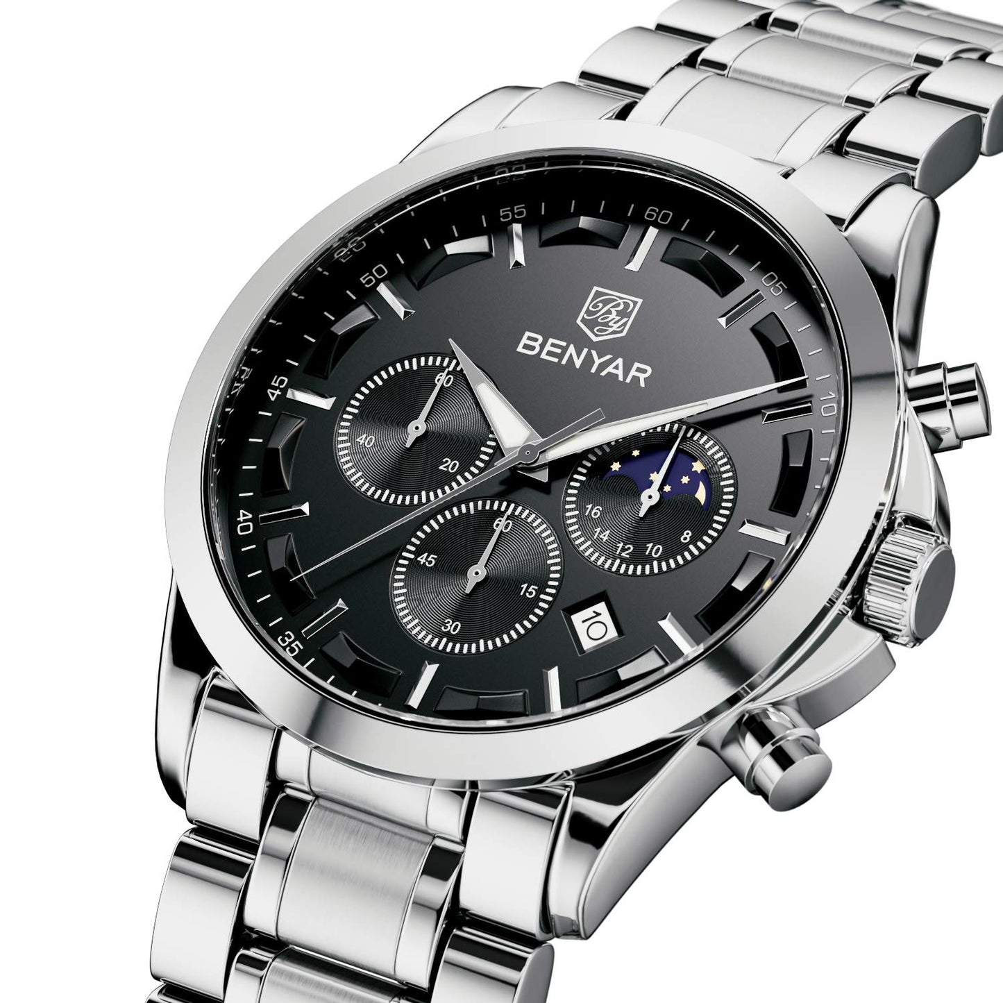 BY BENYAR Uhren Herren Chronograph Analog Quarz Wasserdicht Armbanduhr Herren Mode Lässig Business Herrenuhr mit Kalender Lederarmband/Edelstahlarmband Uhr Geschenk für Männer