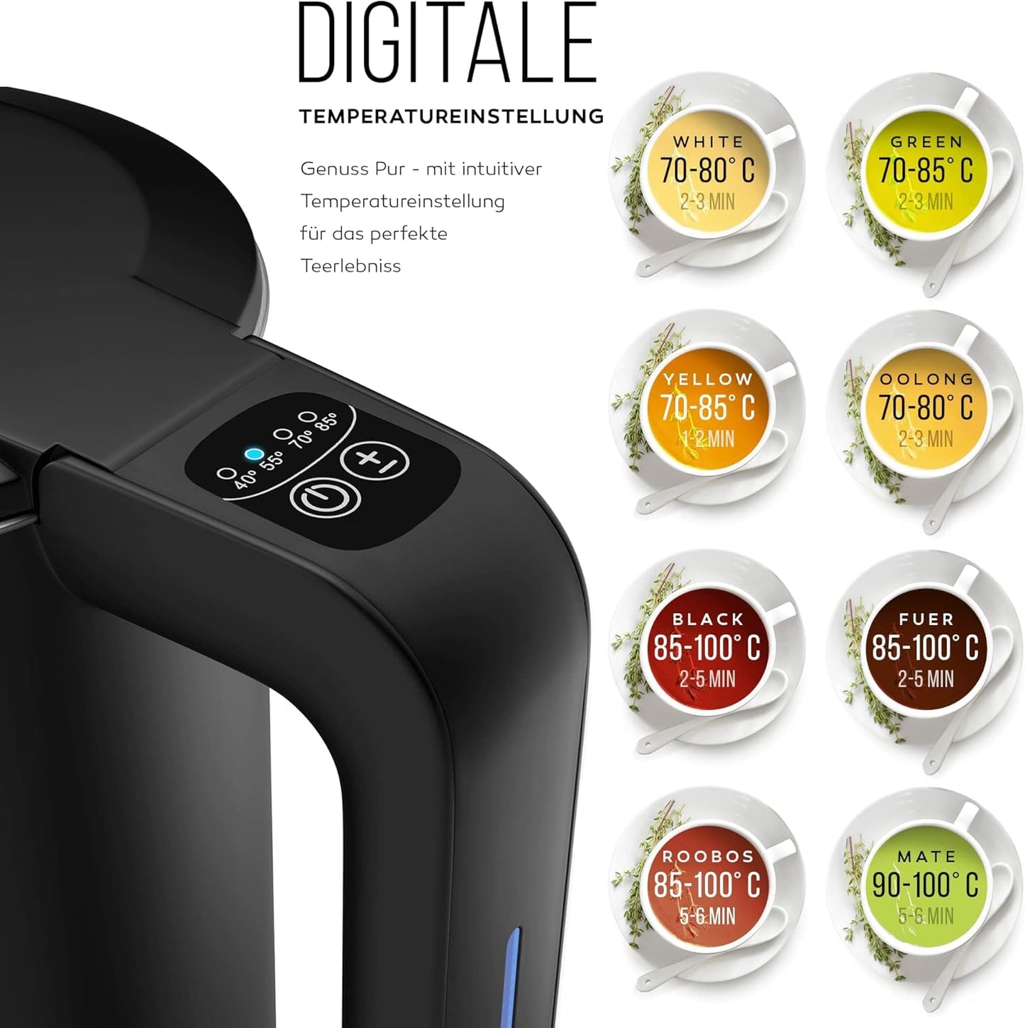 Balter Wasserkocher Edelstahl WK-4, 1,7 Liter, elektrischer Wasserkocher, Doppelwand Design, BPA frei, LED, Teekocher Kompakt, leise (Schwarz)