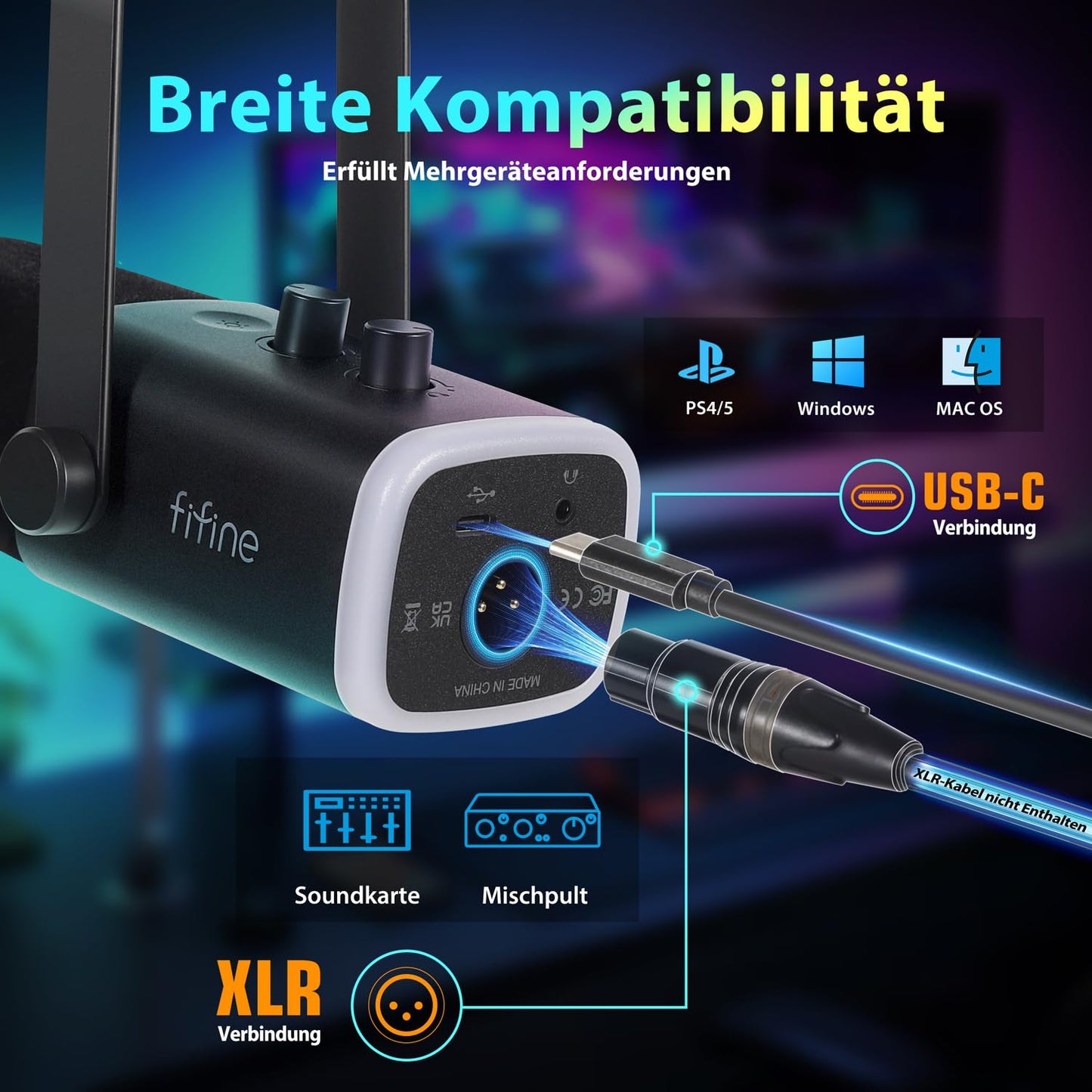 FIFINE XLR Streaming Microphone for Podcast Studio, USB Dynamic Microphone Gaming PC with Mute Button, for PS4/5 Mac Mixer Sound Cards