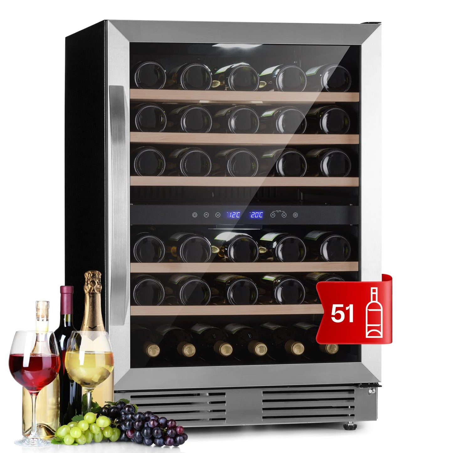 Klarstein built-in wine refrigerator, 2 zone drinks refrigerator small, small wine cabinet 306L, small wine refrigerator with glass door, indoor/outdoor bottle refrigerator, wine fridge 116 bottles