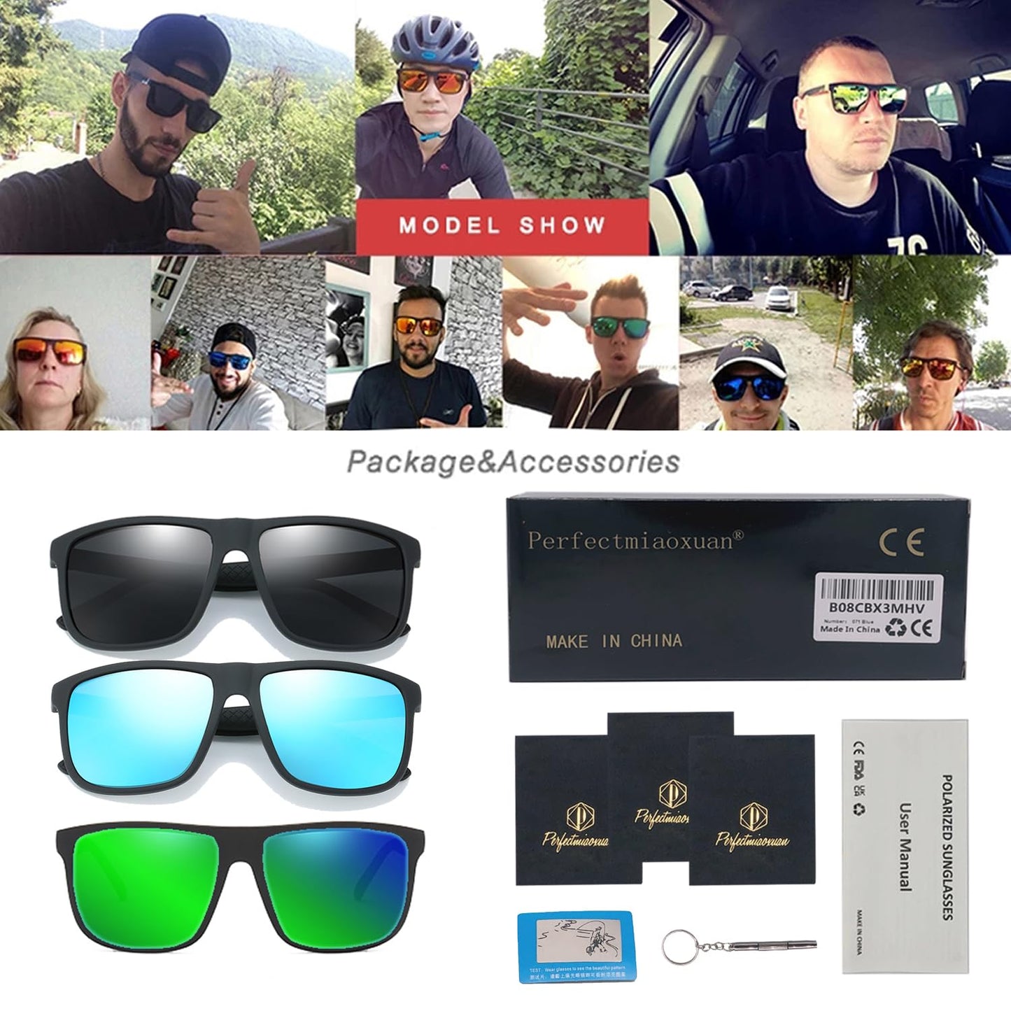 Perfectmiaoxuan Polarisierte Sonnenbrille Herren/Damen ; Vintage/Klassisch/Elegant Brillengestell; HD-Pilotobjektive; Golf/Fahren/Angeln/Reisebrille/Outdoor-Sportarten Mode Sonnenbrille