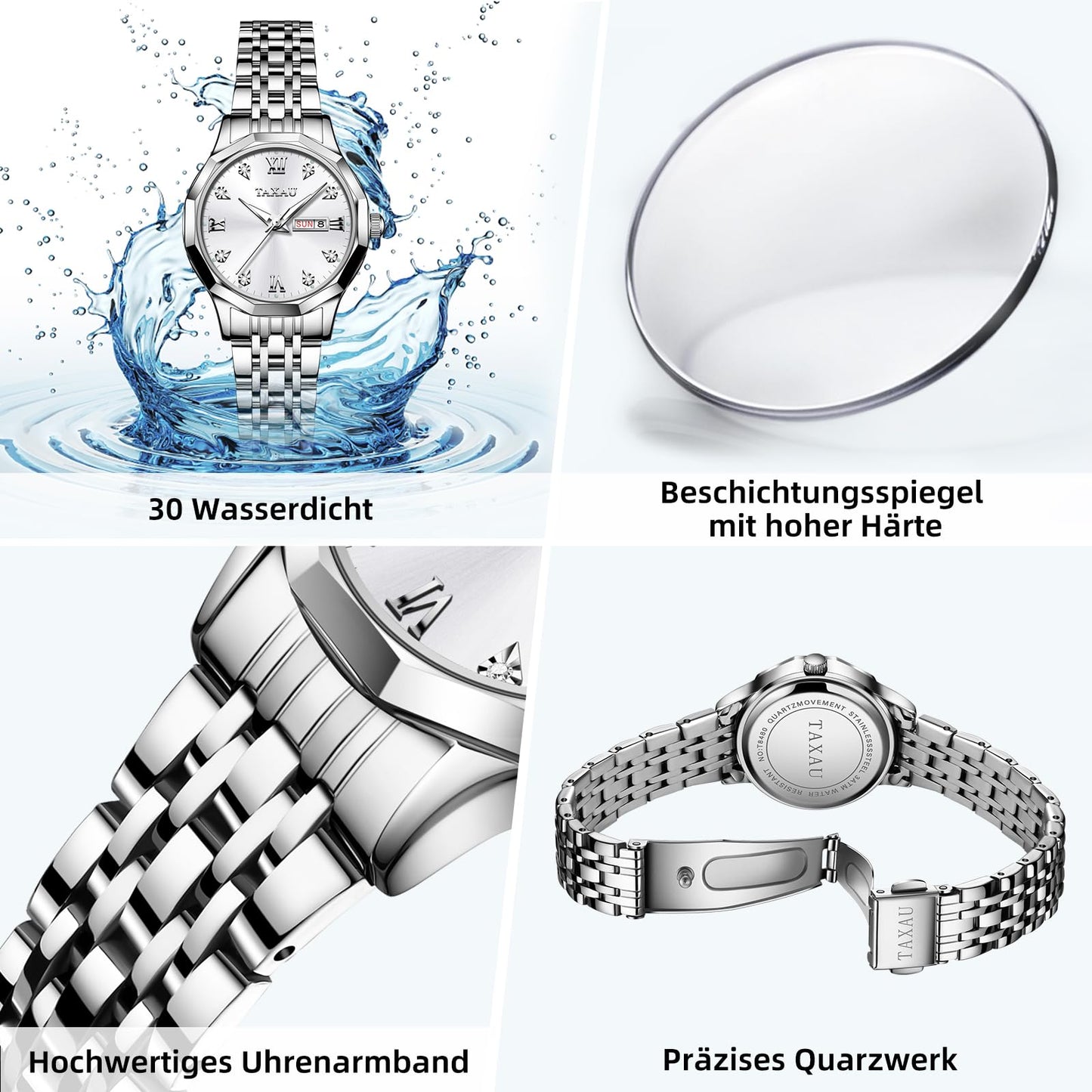 Taxau Uhr Frauen Luxus Edelstahl Uhren Frauen Kleid für Frauen wasserdichte Analog Quarz Damenuhren Klassische Reloj para Mujer