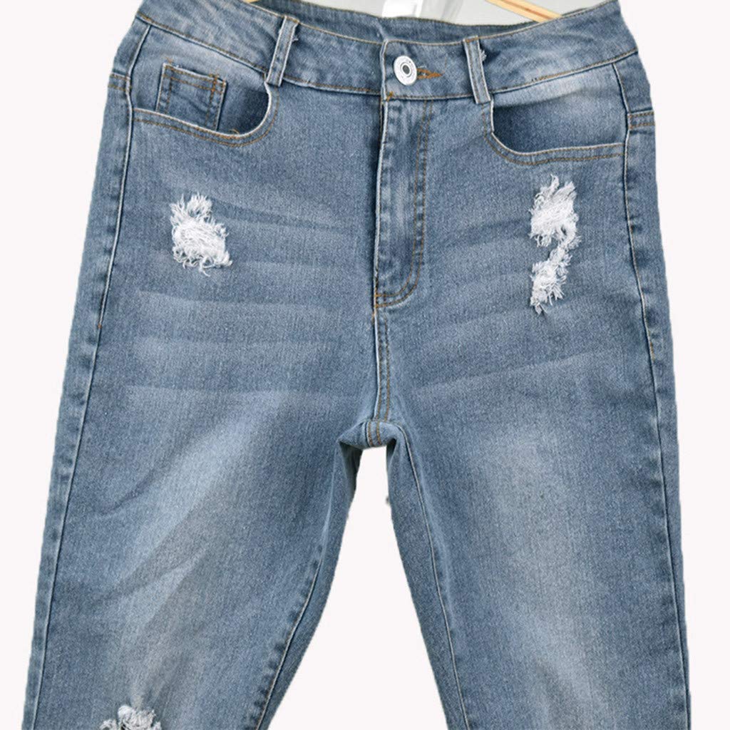 KKPW Women’s Stretch Jeans Slim Ripped High-Waist Skinny Pants with Visible Button Fly