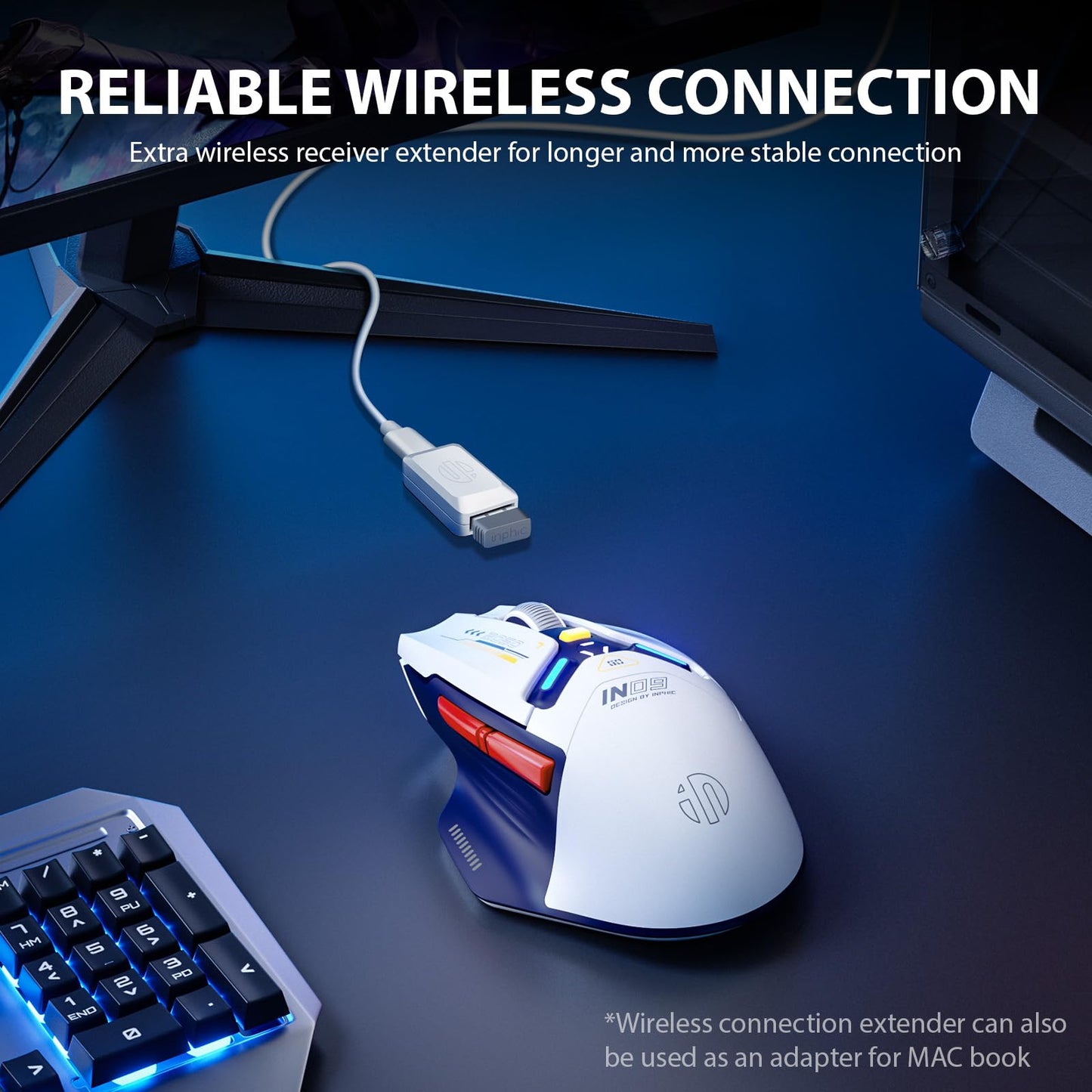 inphic IN9 Gaming Maus kabellos, echte Tri-Mode 2,4G Wireless/Type-C Wired/Bluetooth Maus, 10k DPl, vollständig programmierbar, RGB-Beleuchtung, Hyperspeed wiederaufladbare Funkmaus für Laptop PC
