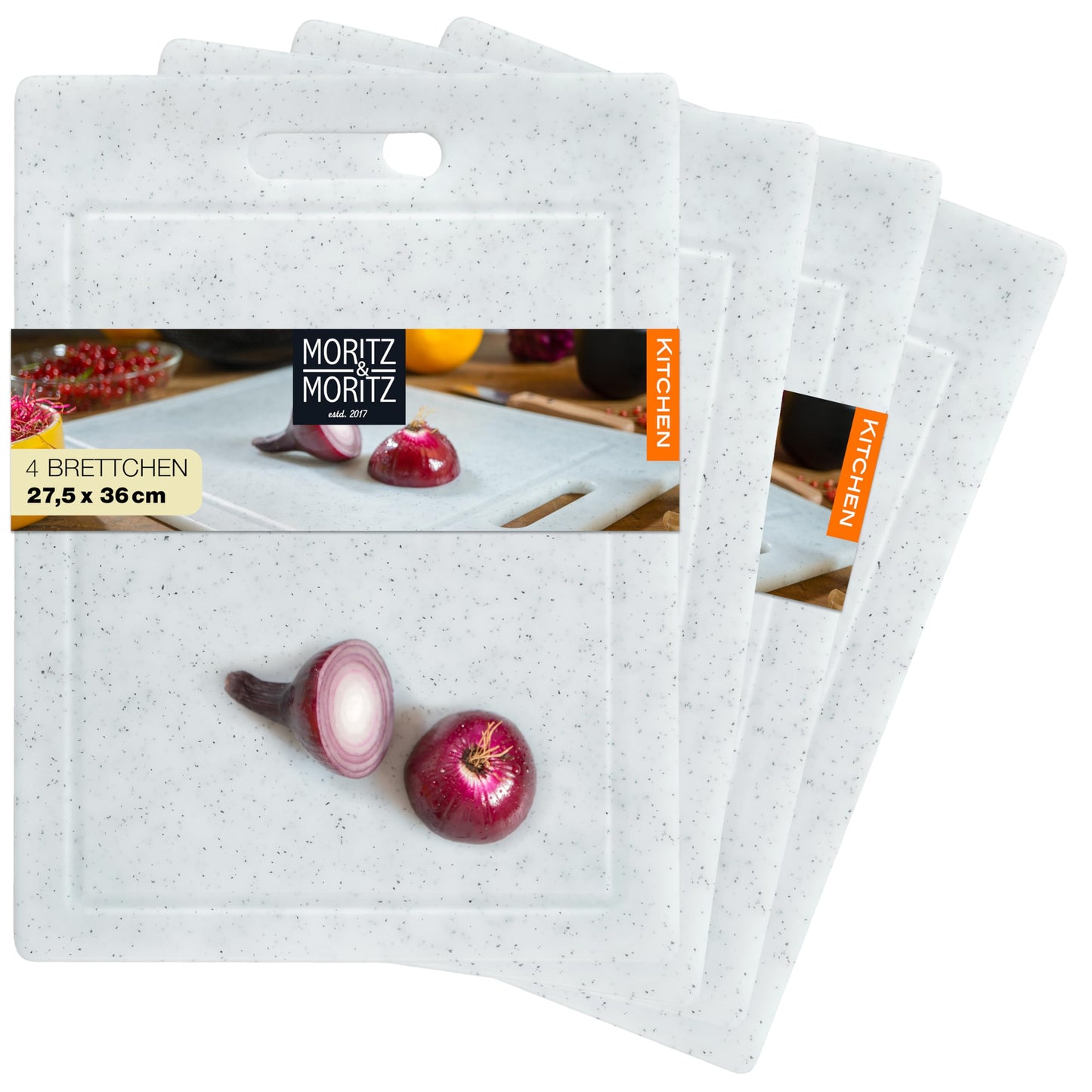Moritz & Moritz 2x Schneidebrett Kunststoff Set in Granit Optik - 25 x 15 cm - Schneidebretter BPA frei - Frühstücksbrettchen - Schneidebrett Set hygienisch und spülmaschinenfest