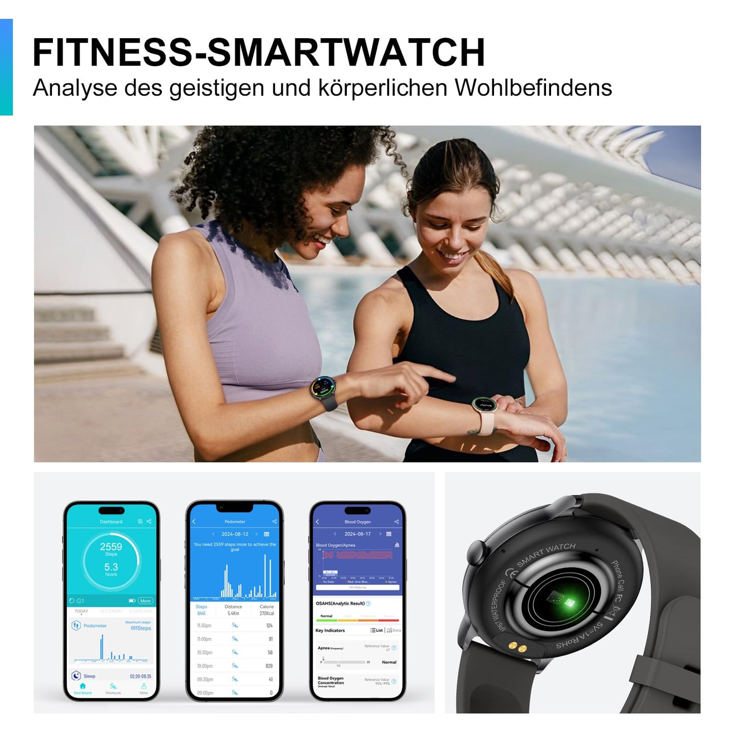 ZPPSNFIT Smartwatch Damen Herren, 1.43 Zoll AMOLED-Display Smart Watch mit Bluetooth Anrufe, Fitness Tracker mit Herzfrequenz Schlafmonitor, IP68 Wasserdicht Fitnessuhr für Android iOS