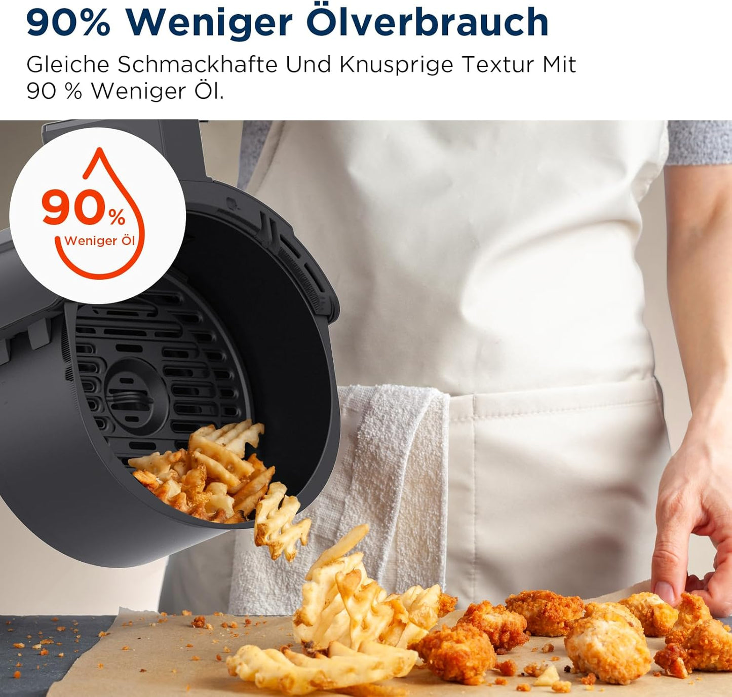Midea MF-CN40C2 Heißluftfritteuse 4L, Ölfreie Airfryer 1500W, 8 Vorprogrammierte Kochmodi, 35-200℃, Backen, Braten, Grillen, Auftauen, Schüttelalarm, 60-Minuten Timer, 41 Rezepten, Spülmaschinenfest
