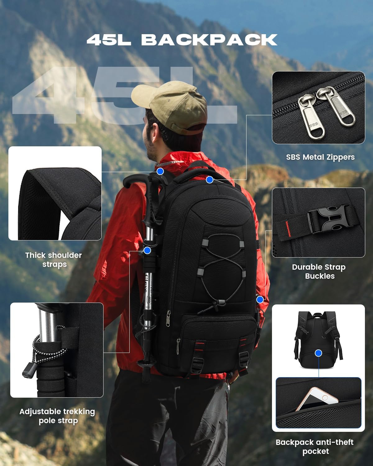 45L Waterproof Travel Backpack