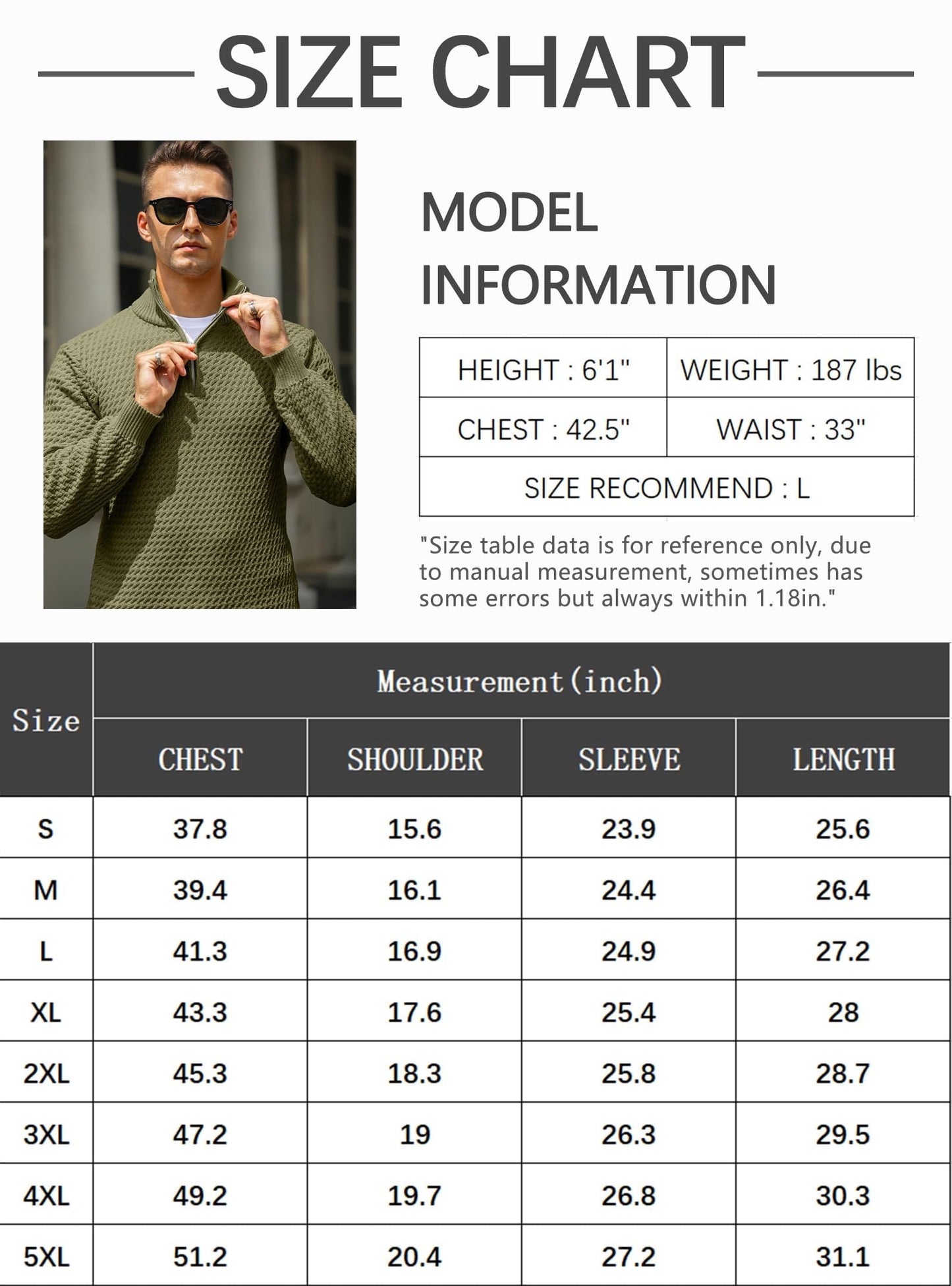 HYPESTFIT Men’s 1/4 Zip Turtleneck Sweater – Warm Knit Pullover