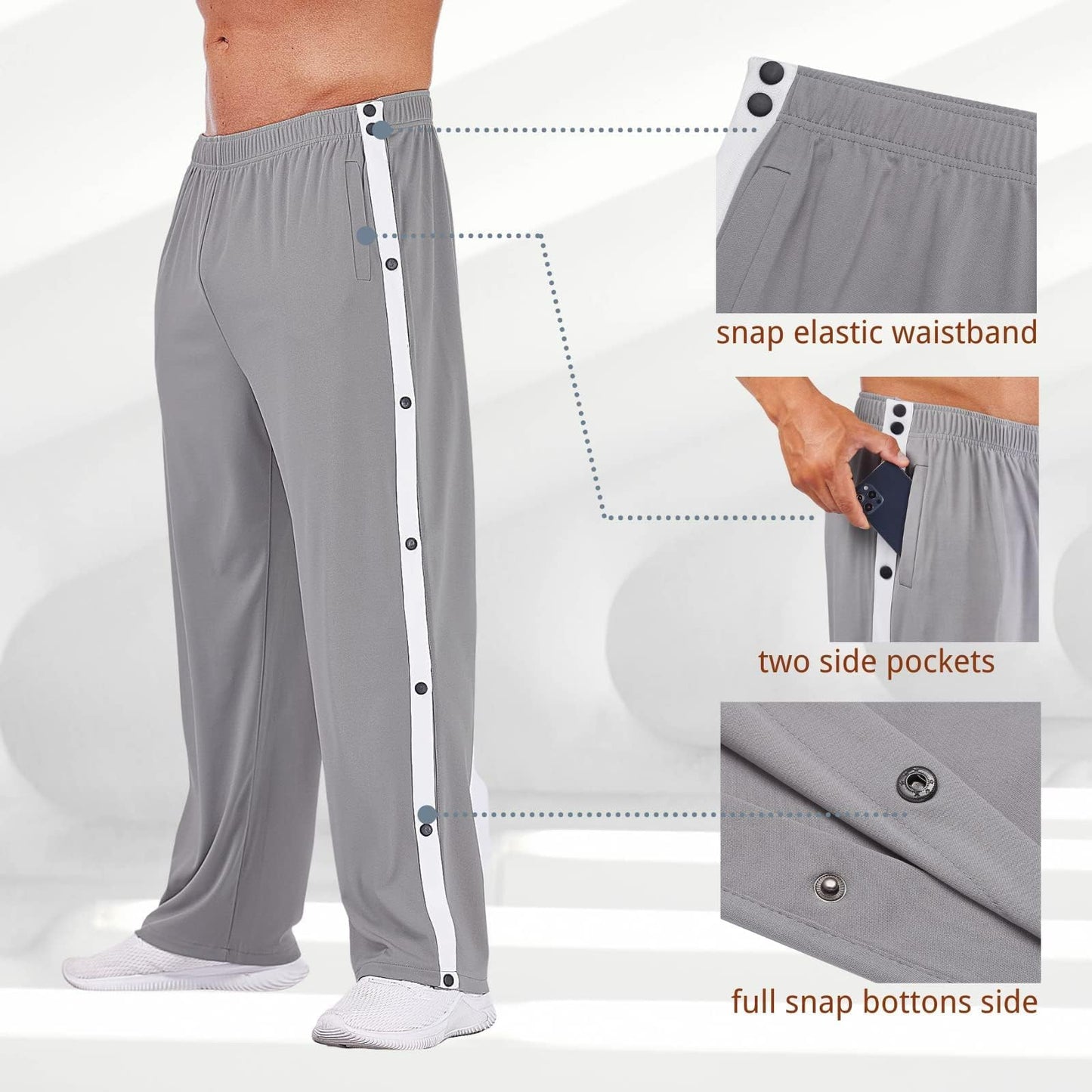 PINSPARK Men’s Rehab Joggers – Tear-Away Athletic Pants