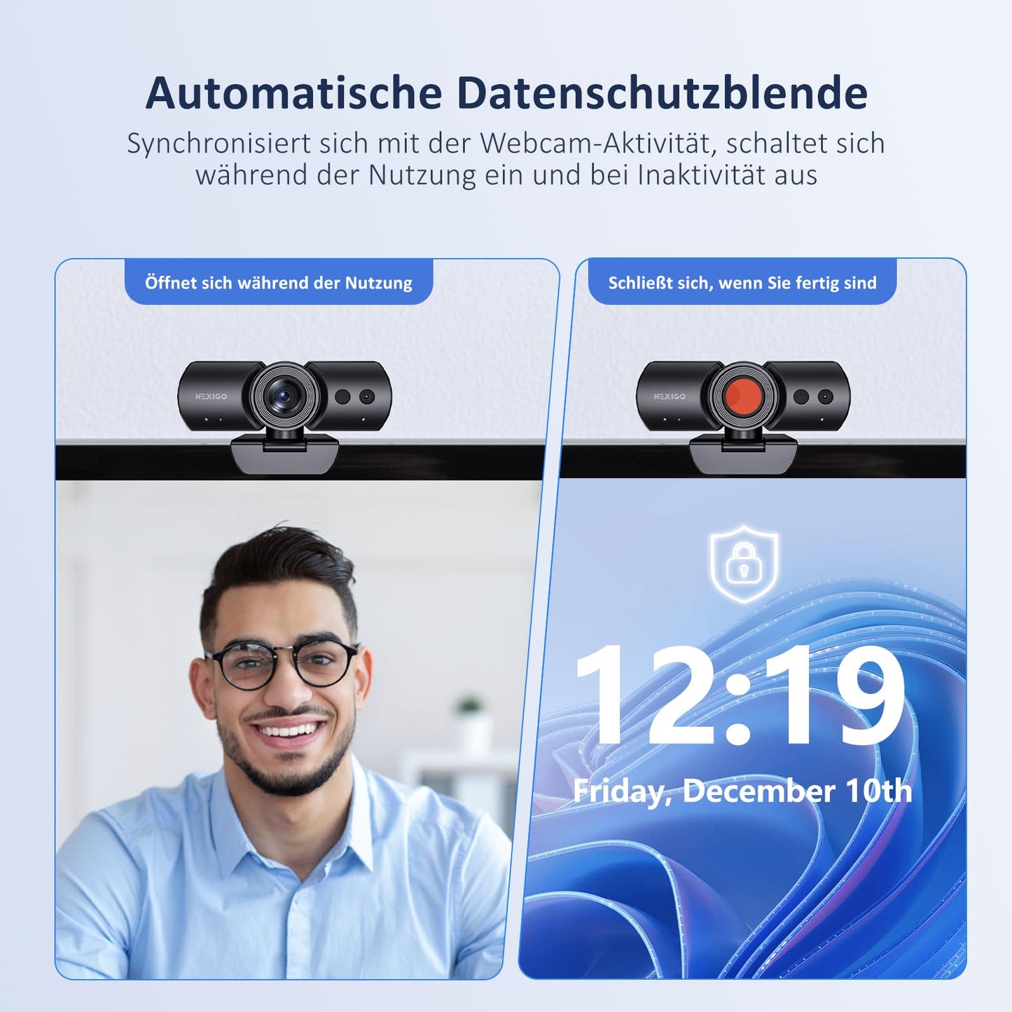 NexiGo N60 1080P Webcam, HD-Webcam mit Mikrofon, Softwaresteuerung und Datenschutzabdeckung, USB-Computerkamera, Sichtfeld mit 110°, Plug-and-Play, für Zoom/Skype/Teams, Konferenzen und Videoanrufe