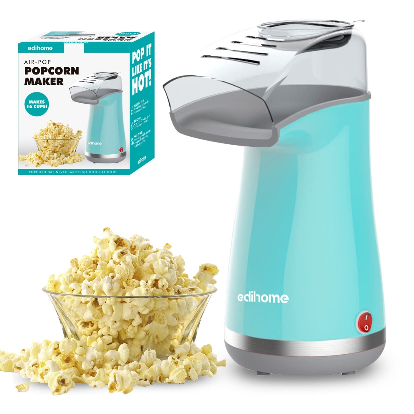 Edihome, Popcornmaschine, Popkornmaschinene, Elektrischer Popcorn Maker, 1200 W, Inklusive Dosierlöffel, Popkorn fertig in 2 Minuten, Heimkino, Series (Rot)