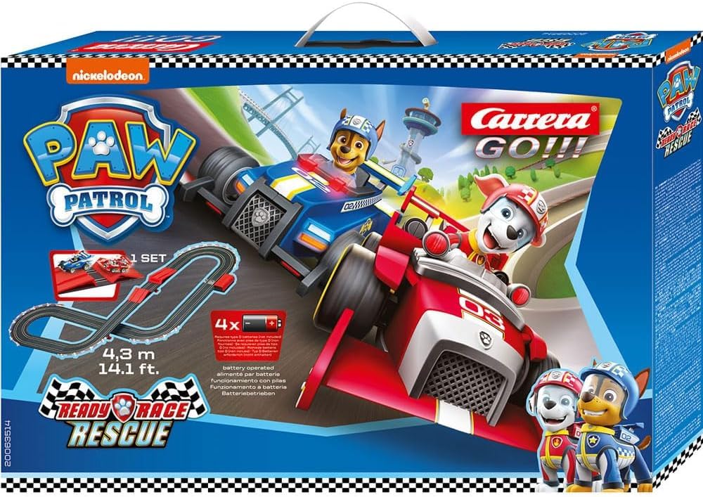 Carrera GO!!! PAW Patrol - Ready Race Rescue Set |2 Slotcars inkl. 2 Handregler mit Turbo-Knopf | Inklusive Chase und Marshall | 4,9 m Streckenlänge mit Looping und Rundenzähler | Maßstab 1:43