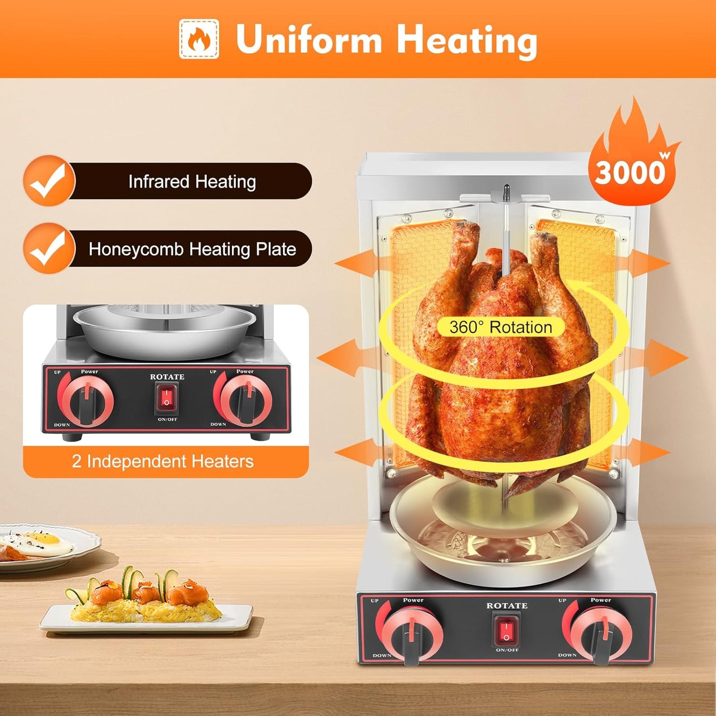 Mudshape 3000W 2 Brenner Gas Edelstahl Döner Kebab Maschine Dönergrill-Brenner-Kebap Gril Dönergrill Tischgrill BBQ Grillofen Vertikale Broiler Gaskochmaschine Spinnen Döner Shawarma Dönermaschine