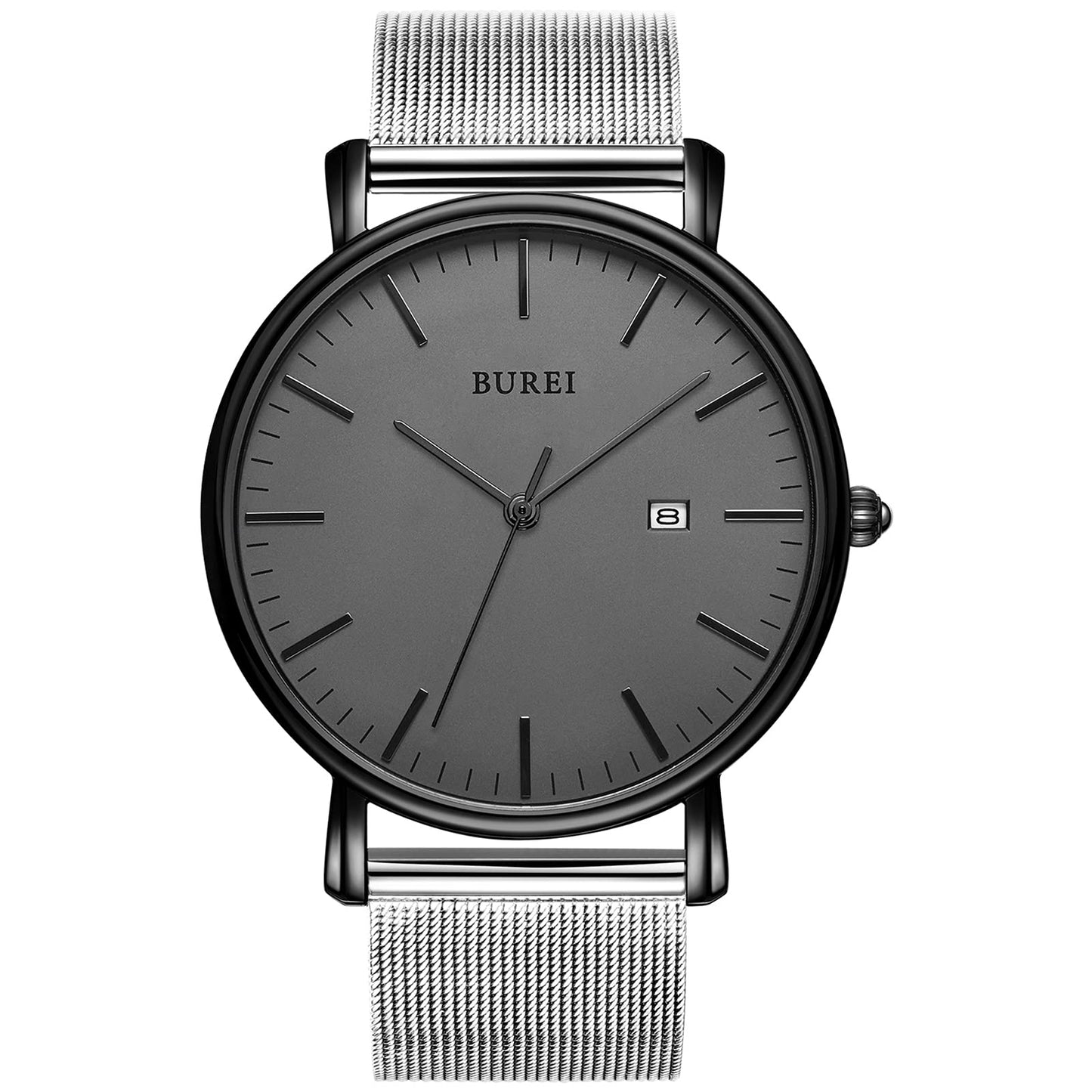 BUREI Ultra Dünne Uhren Herren Schwarze Analoges Datum Armbanduhr Herren mit Japanisches Quarzwerk, Geschenke für Männer