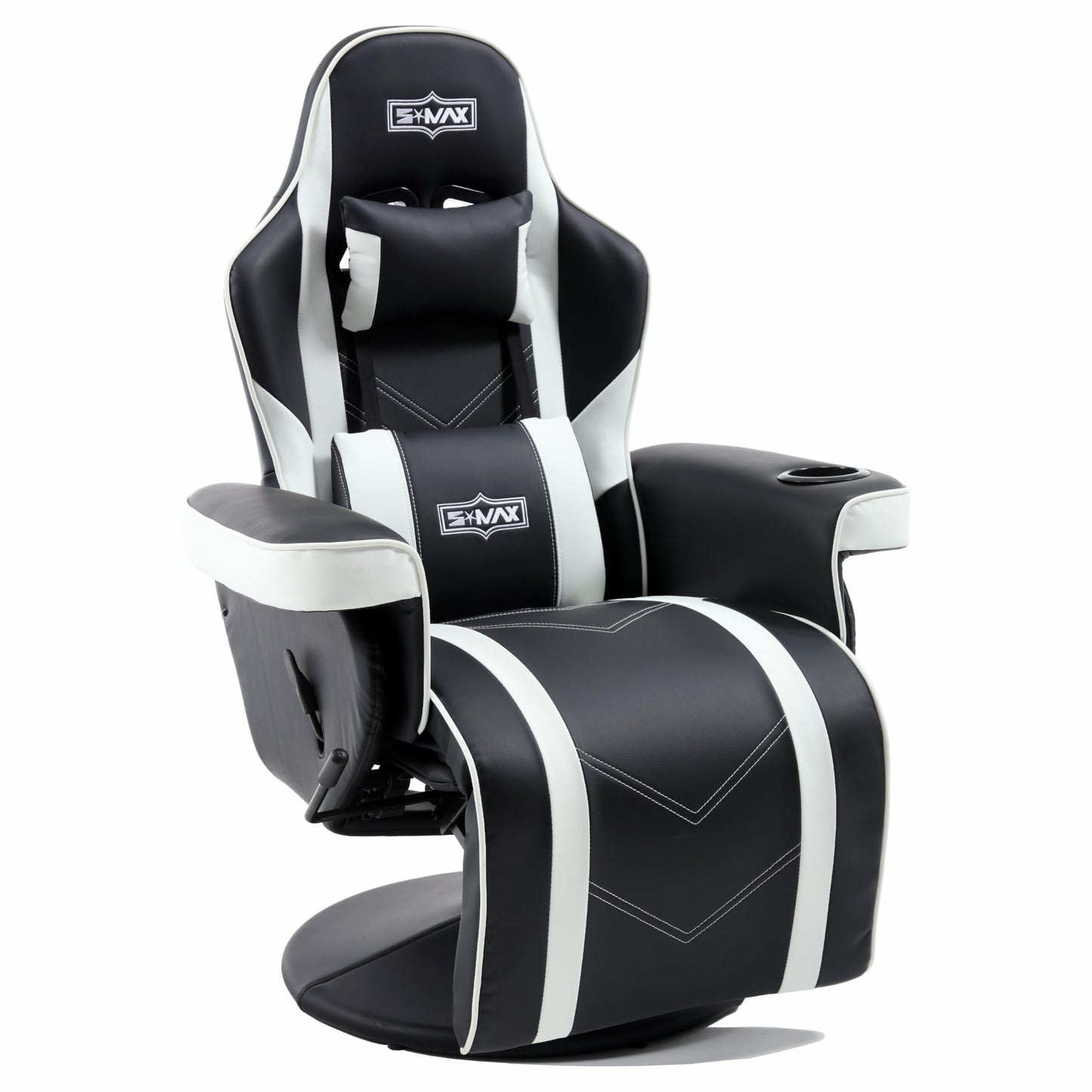 S*MAX Gaming Stuhl mit Fußstütze Gaming Sessel hoher Rückenlehne mit Verstellbarer Rückenlehne Becherhalter Seitentasche Gaming Stühle für Erwachsene Schwarz