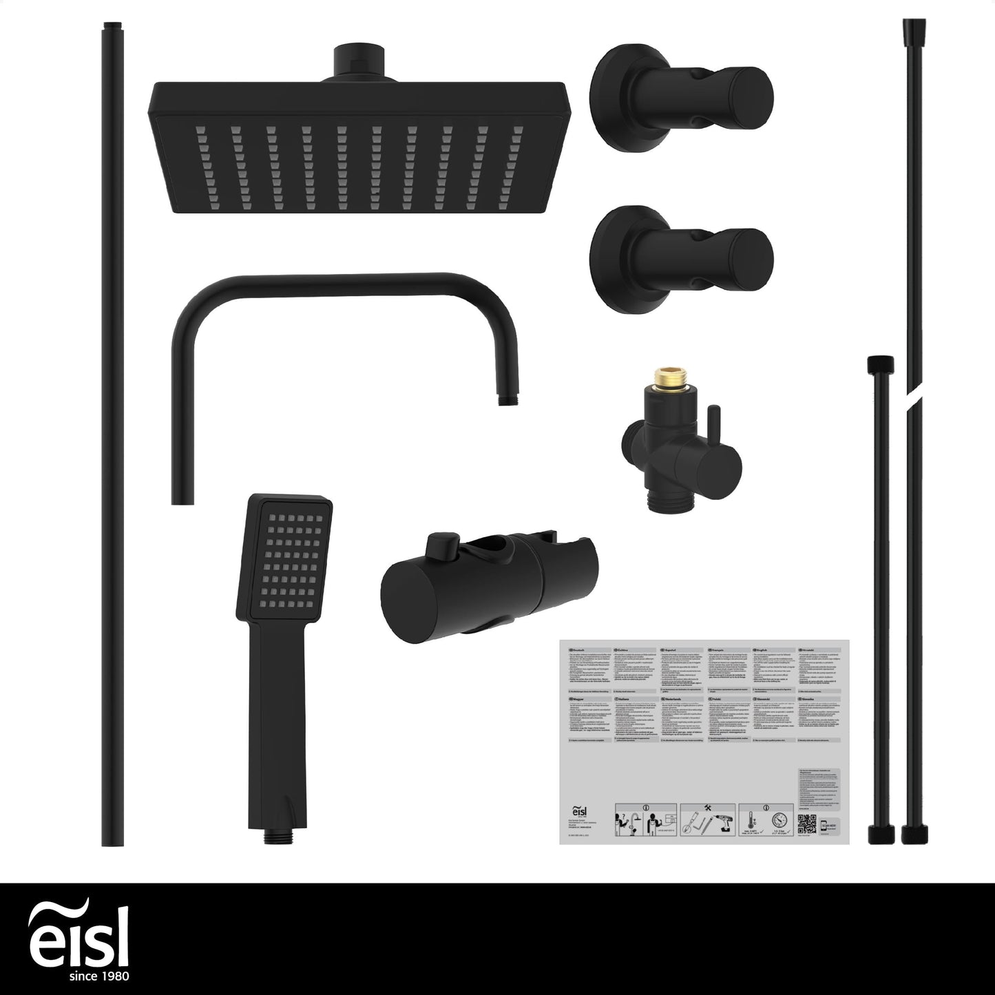 EISL Duschset EASY FRESH, Duschsystem ohne Armatur 2 in 1 mit großer Regendusche (250 x 200 mm) und Handbrause, Regendusche ohne Armatur ideal zum Nachrüsten, komplettes Montageset, Chrom DX12006