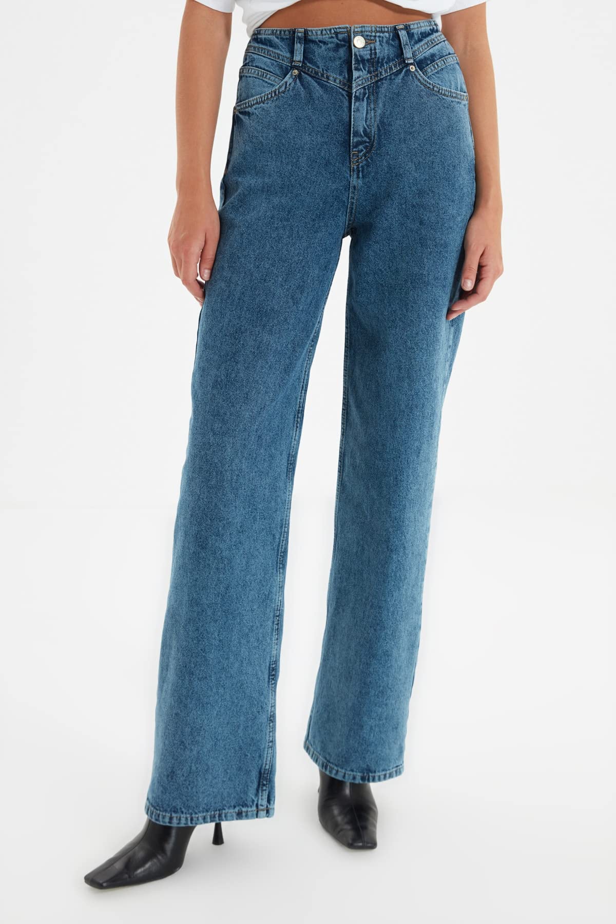 Trendyol Women’s 90s High Waist Wide Leg Jeans – 100% Cotton, Casual Fit