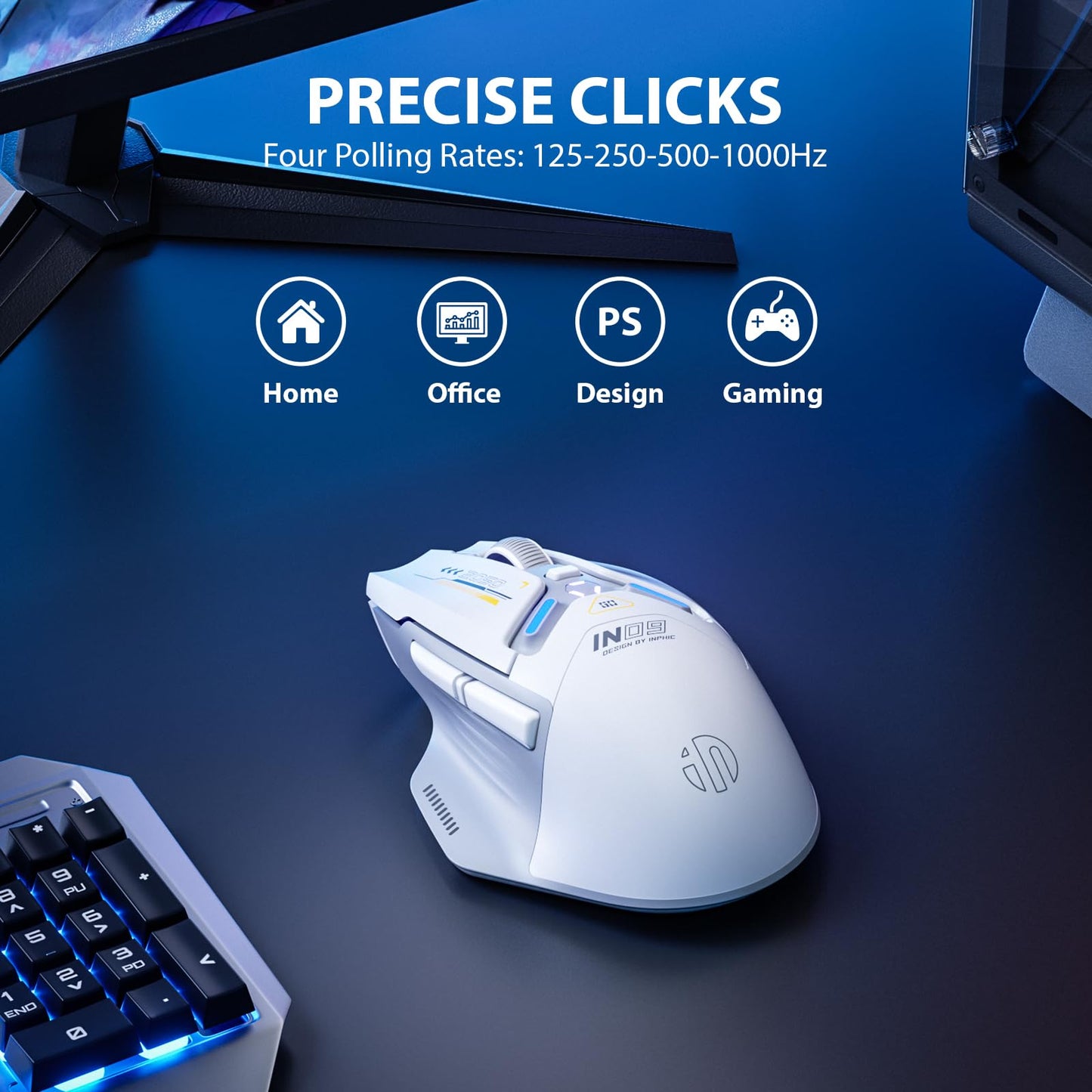 inphic IN9 Gaming Maus kabellos, echte Tri-Mode 2,4G Wireless/Type-C Wired/Bluetooth Maus, 10k DPl, vollständig programmierbar, RGB-Beleuchtung, Hyperspeed wiederaufladbare Funkmaus für Laptop PC