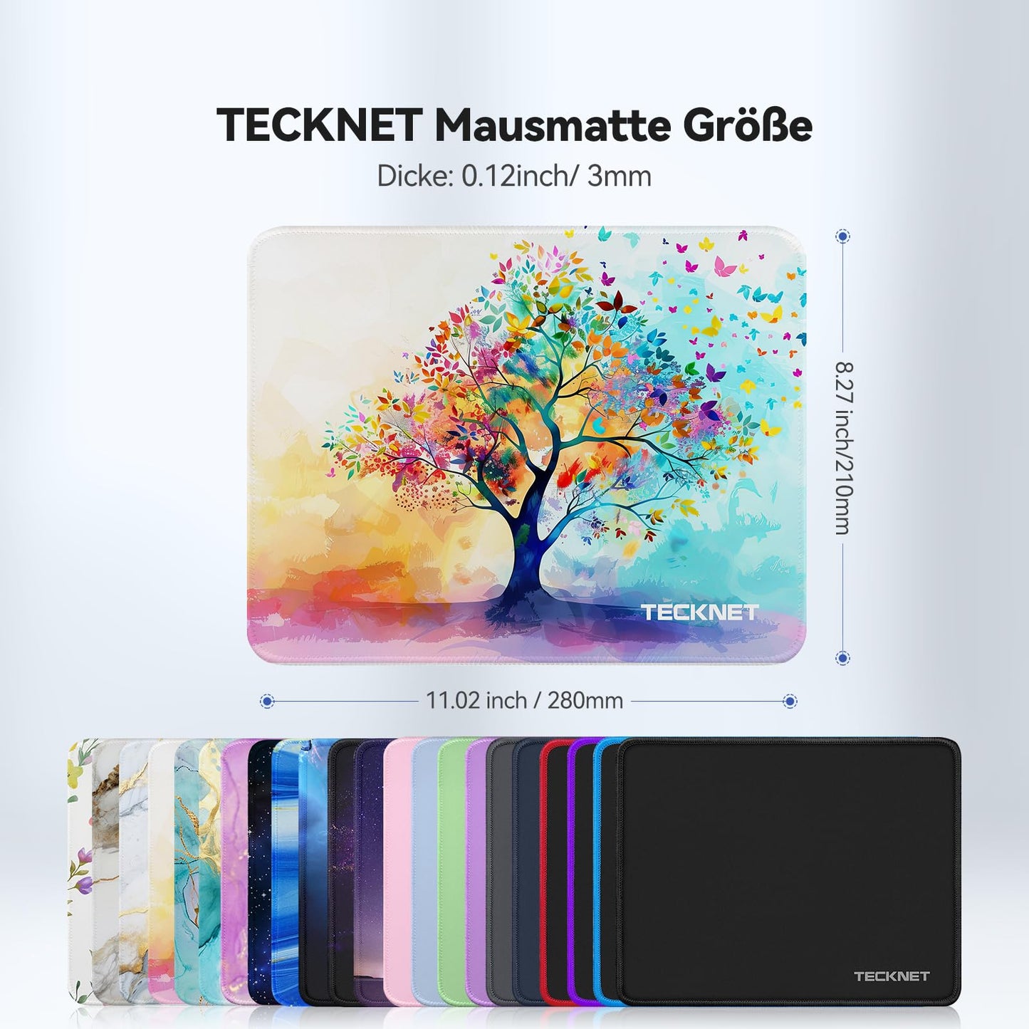 TECKNET Mauspad, 280 x 210 mm Gaming Mousepad mit Wasserdicht und Rutschfester Gummi für PC-Büro, Arbeit, Gaming, Studium, Laptop, Computer, Zuhause-Schwarz