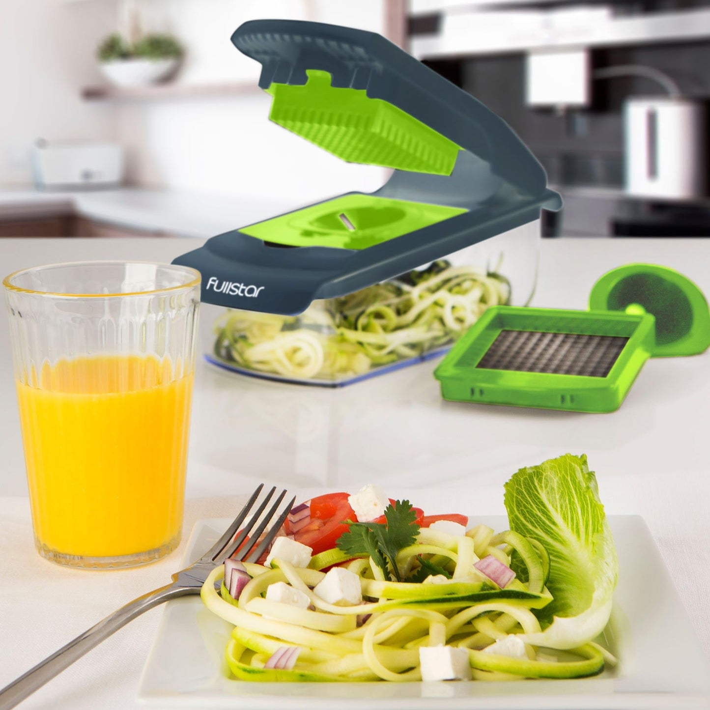 Gemüseschneider Spiralschneider Gemüsehobel - Gemüse Schneider Zwiebelschneider Kartoffelschneider Obstschneider - Vegetable Chopper Cutter Dicer (4-in-1 - Weiß)