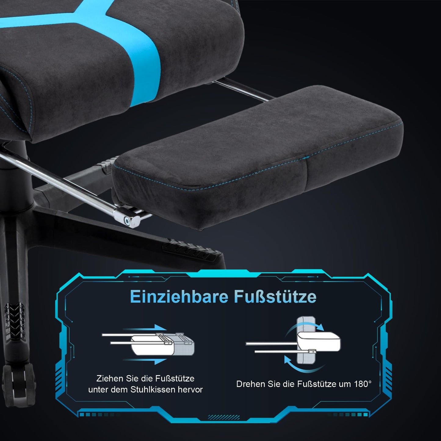 STARUZI Gaming Stuhl aus Wildlederimitat Stoff, Ergonomischer PC Stuhl, Gamer Stuhl mit Fußstütze, Atmungsaktiver Game Drehsessel mit Verstellbare Armlehne, Grau-Grün