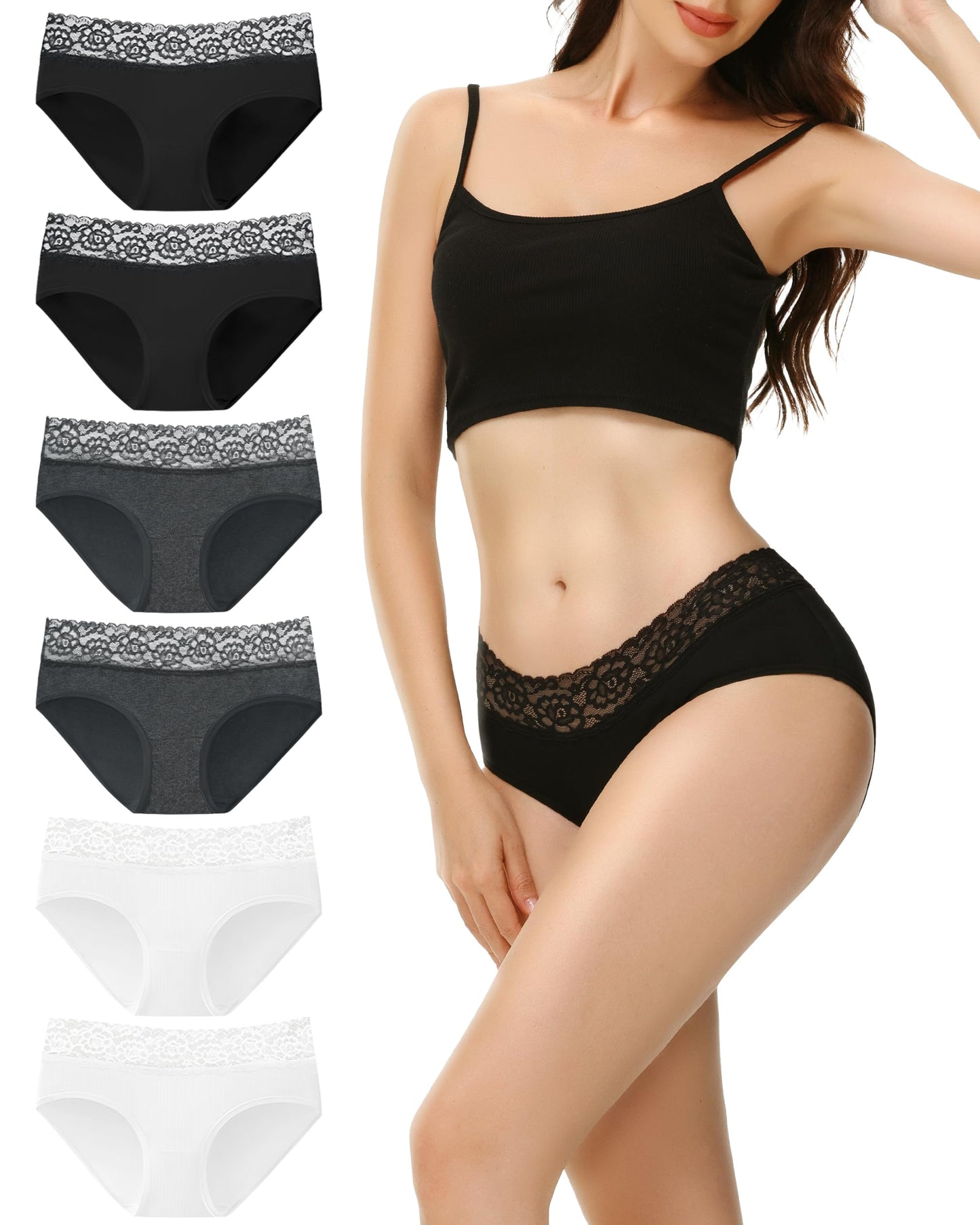 Women's Lace Hipster Cotton Soft Comfortable Underwear – Multipack of 6