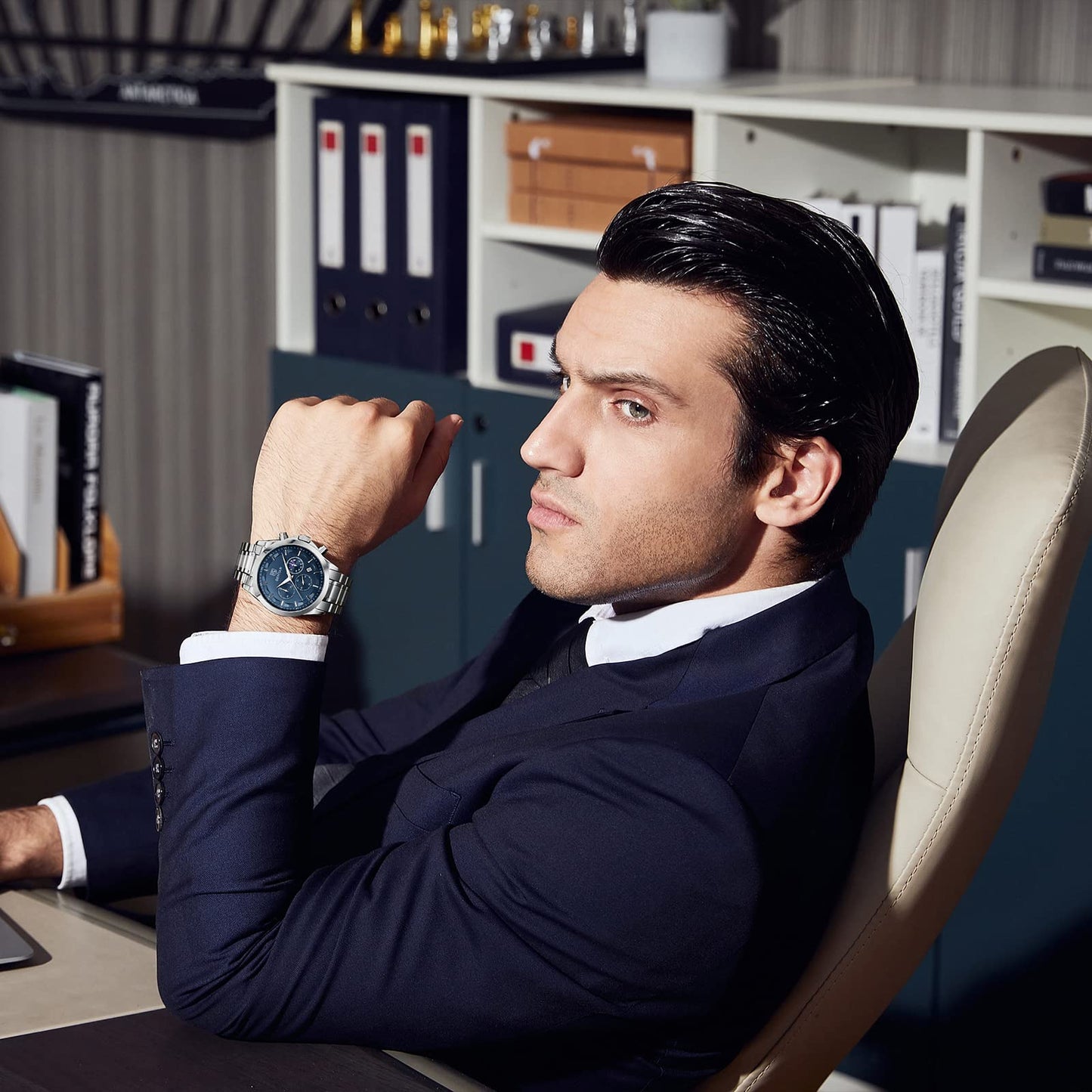 BY BENYAR Uhren Herren Chronograph Analog Quarz Wasserdicht Armbanduhr Herren Mode Lässig Business Herrenuhr mit Kalender Lederarmband/Edelstahlarmband Uhr Geschenk für Männer