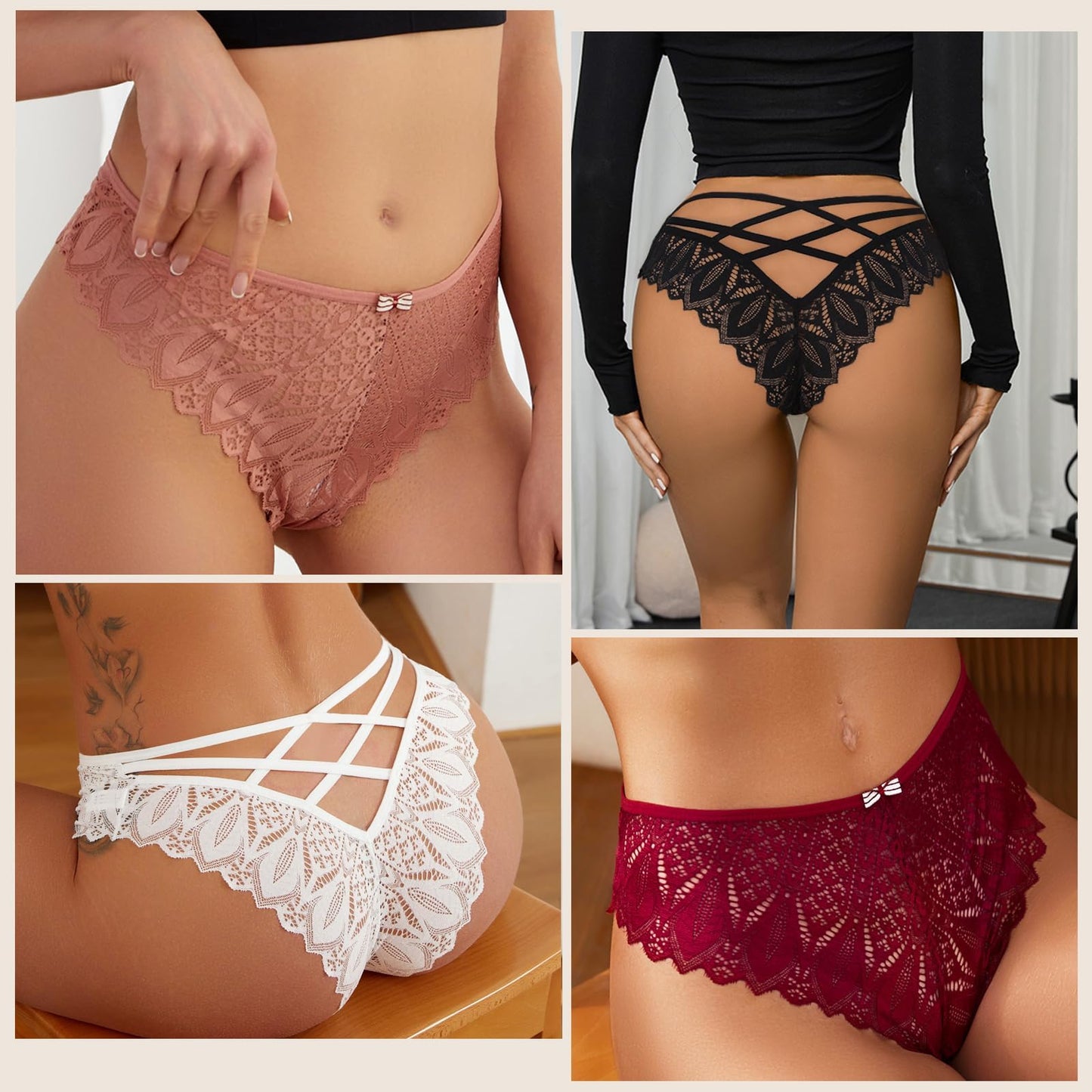 Lishang Women's Lace Thong 5-Pack - Sexy Low Waist Lingerie