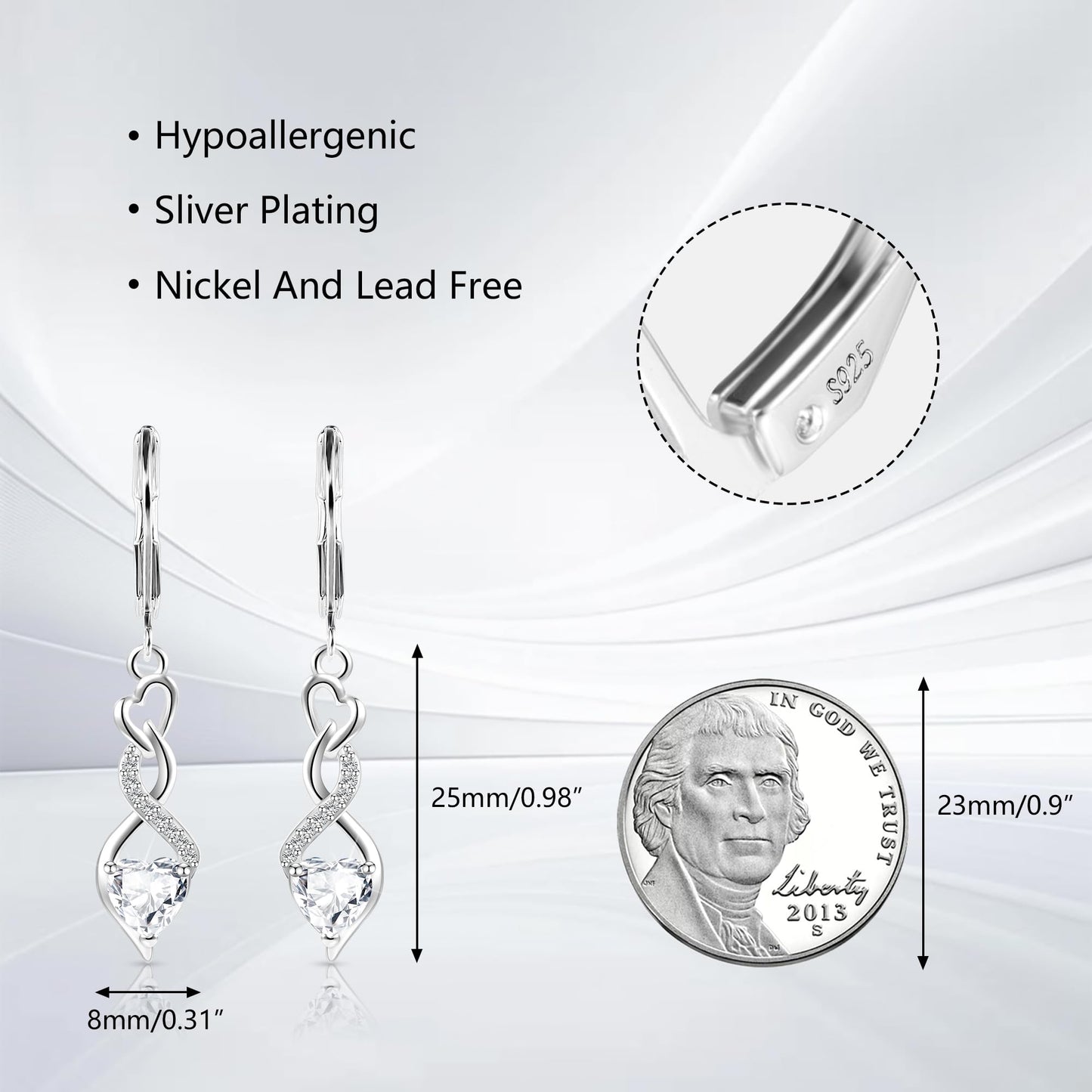 ALEXCRAFT Sterling Silver Infinity Drop Earrings for Women