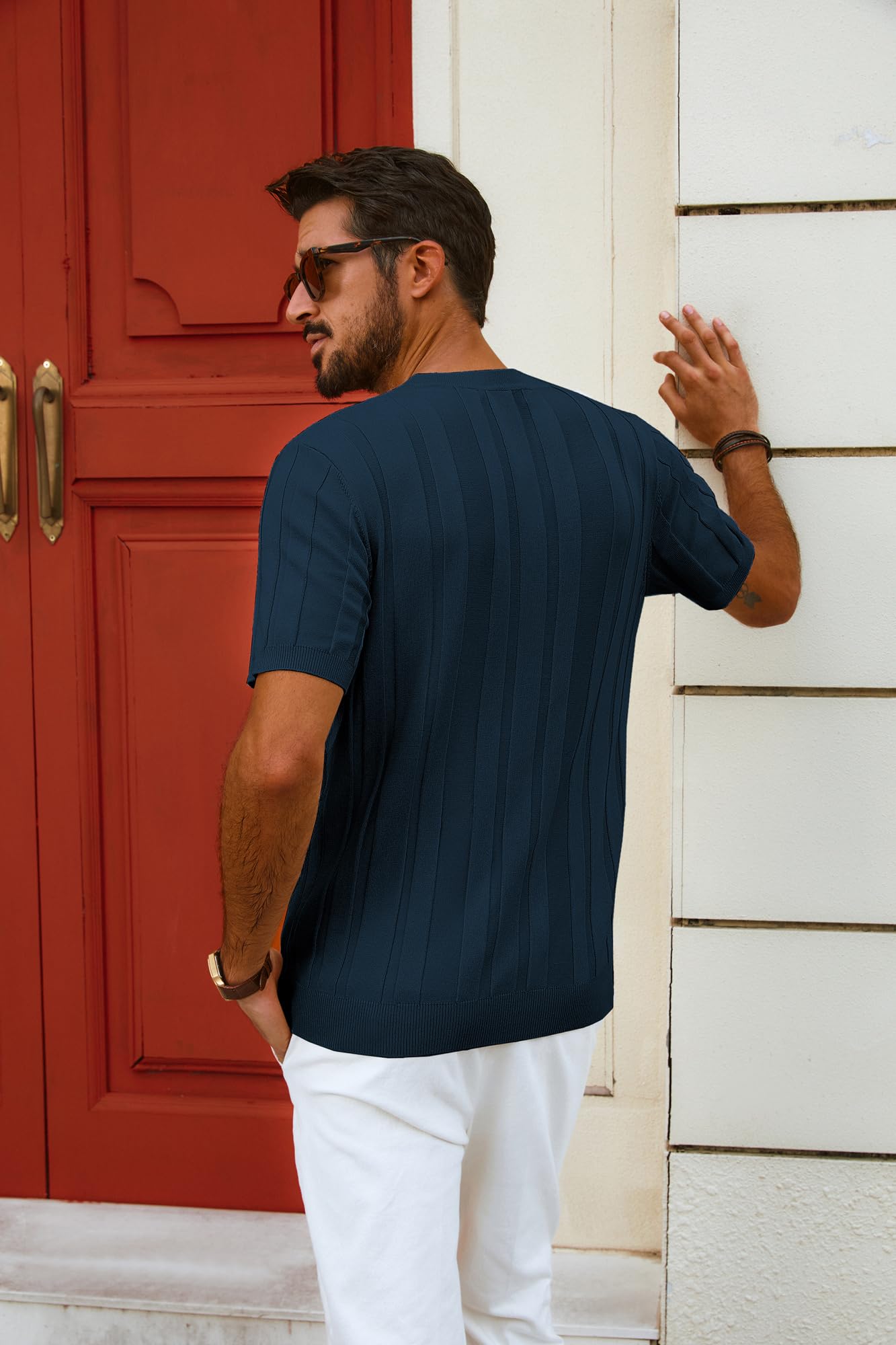 Men’s Henley Knit T-Shirt – Short Sleeve Summer Casual Tee