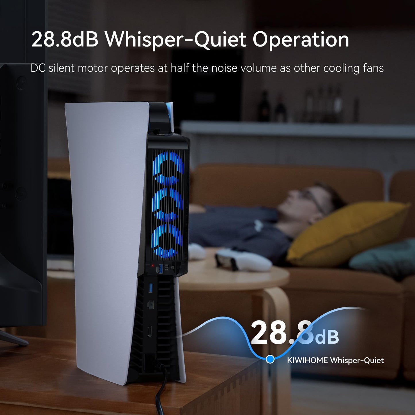 Kühlzubehör für ALTE PS5-Version, KIWIHOME PS5-Lüfter mit LED, automatischer Geschwindigkeitsregelung und USB3.0-Hubs, für PS5 Disc und Digital Edition, nicht für PS5 Slim/PS5 Pro (Weiß)