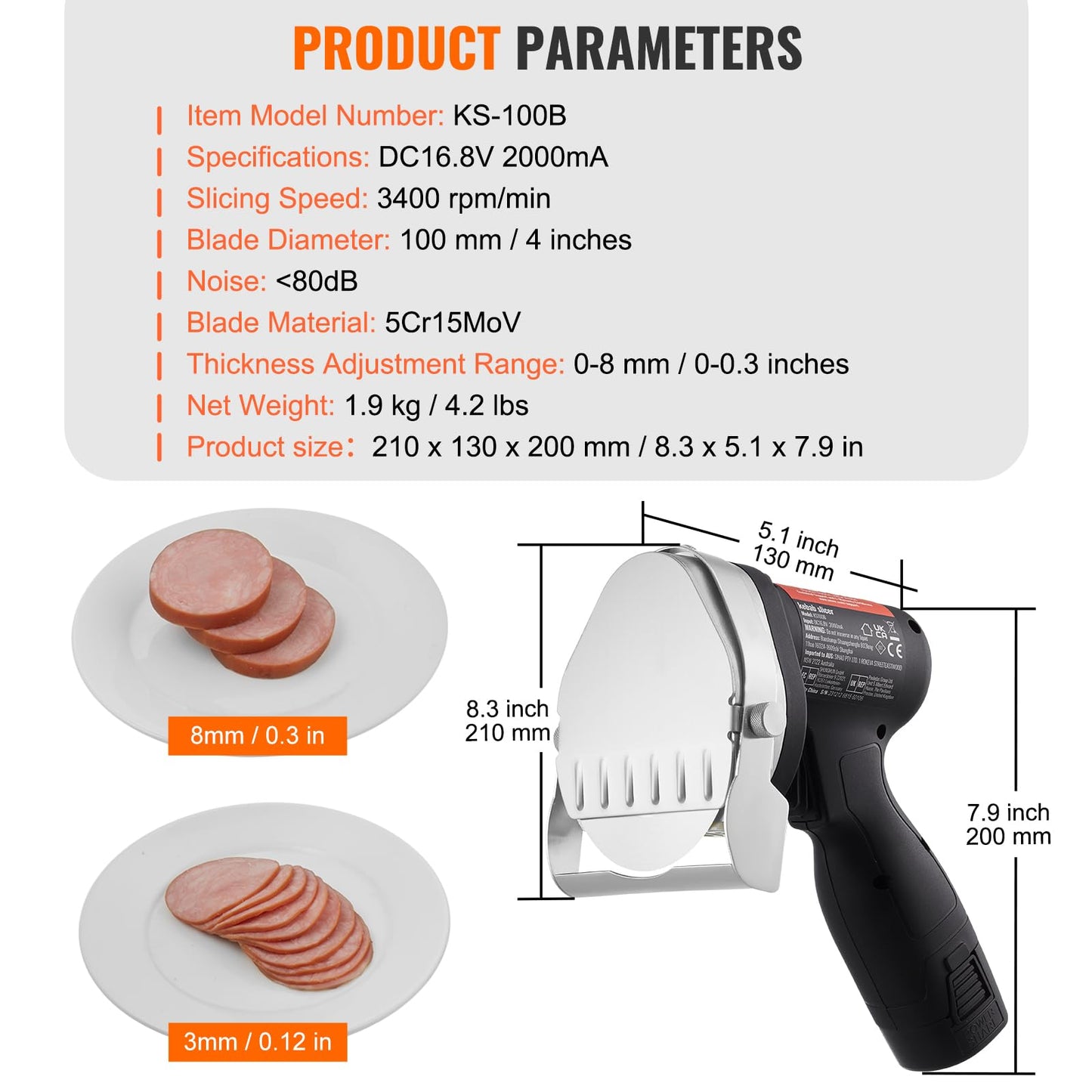 VEVOR Elektrisches Schawarma-Messer,Türkisches Kebab-Messer, Kommerzieller Gyro-Schneider aus Edelstahl, Döner-Kebab-Fleischschneider
