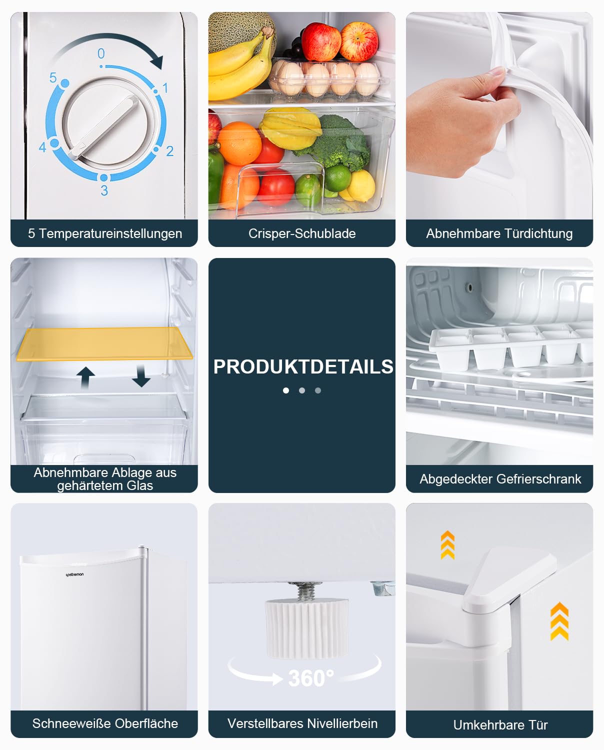 Upstreman 91L Refrigerator with Freezer, Small Refrigerator with Vegetable Compartment and Freezer, Adjustable Thermostat, Mini Fridge for Dorm, Office, Bedroom, White-BR321