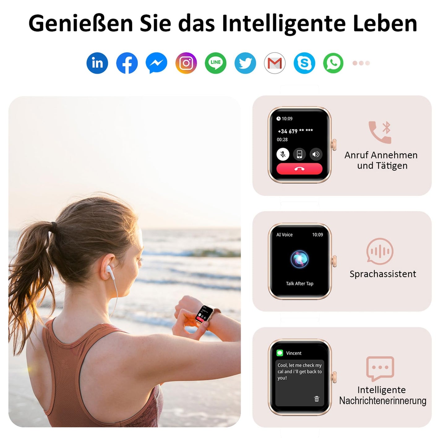 Blackview Smartwatch Herren Damen mit Telefonfunktion(Anrufe tätigen/empfangen)/Message Reminder, Sportuhr mit 100+Sportmodi, Fitnessuhr,Puls-Schlaf-Monitor, Schrittzähler, Smart Watch für Android iOS