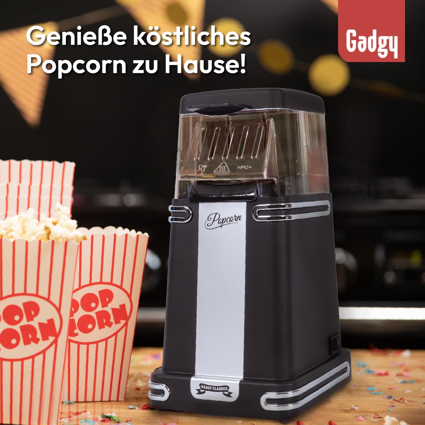 Gadgy Popcorn Maschine groß - Retro Popcorn Maker 5 L - Popcorn Maker mit Antihaftbeschichtung und abnehmbarer Heizfläche - Popkorn Maschine rot - Popcornmaschine 800W - Popcorn machine