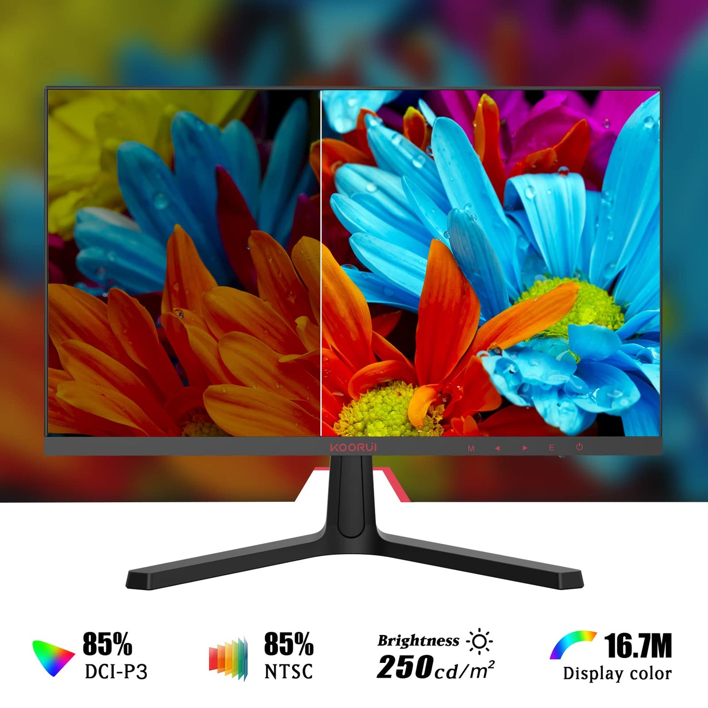 KOORUI Gaming Monitor 24 Zoll - FHD PC Bildschirm VA 165Hz 1ms Monitor 144hz, AdaptiveSync Technology, DCI-P3 85%, 2 x HDMI, DP Neigbar, Schwarz
