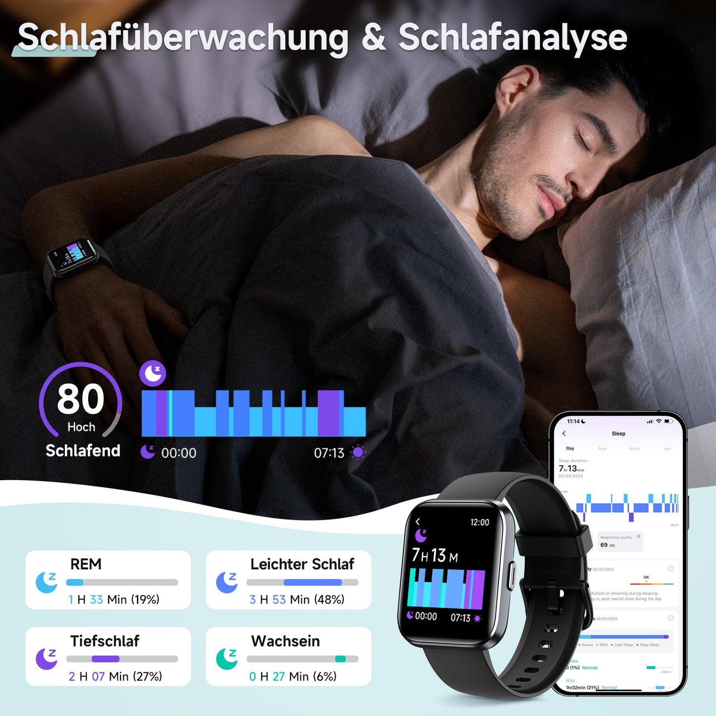 Smartwatch Damen Herren, Smart Watch mit Telefonfunktion Alexa, 1,8" Fitnessuhr Damen Sportuhr mit 100 Sportmodi & IP68, Herzfrequenz SpO2 Schlafmonitor, Armbanduhr Schrittzähler Uhr für Android iOS