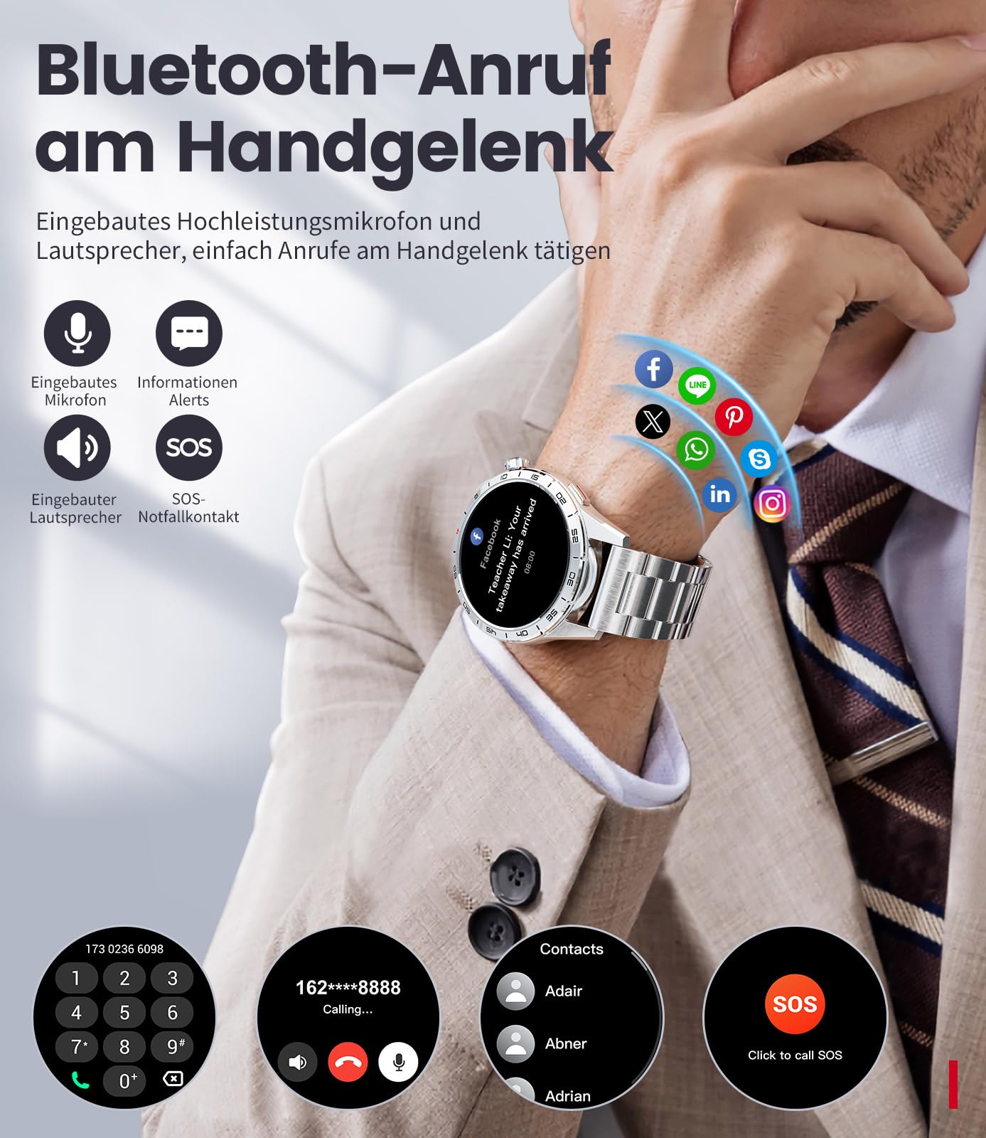 LIGE Smartwatch Herren mit 400mAh Lange Akkulaufzeit für Android iOS,1.43'' Amoled Display,110+ Sportmodi,Bluetooth-Anrufe,IP68 Wasserdicht Fitnessuhr mit Herzfrequenz, SpO2, Schlafmonitor,3 Armbänder