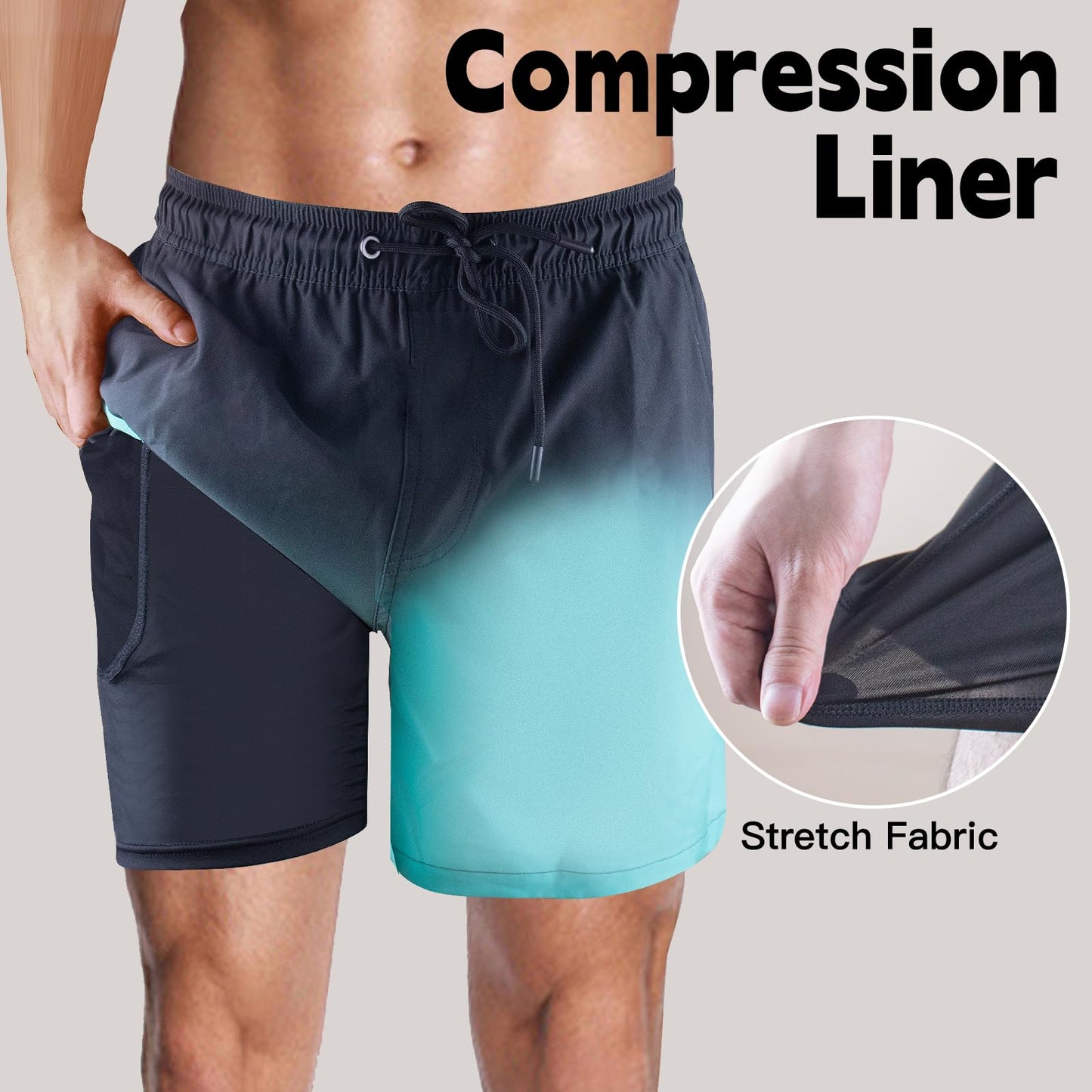Men’s 2-in-1 Quick-Dry Swim Shorts – Compression Liner Boardshorts
