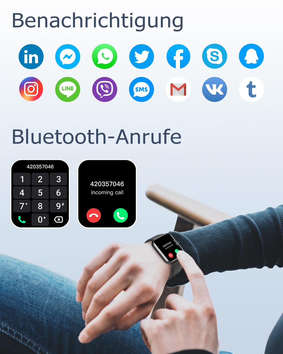 GRV Smartwatch für Damen Herren mit Telefonfunktion,Fitnessuhr mit Pulsmesser SpO2 Schlafmonitor Schrittzähler IP68 Wasserdicht,Multi Sportmodi Smart Watch Fitness Tracker für iOS Android Handy
