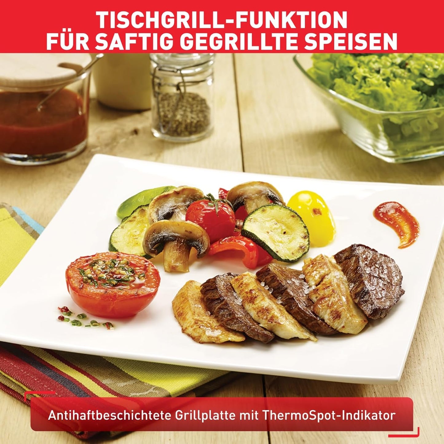Tefal Raclette Grill Ambiance, Raclette 10 Personen, inkl. Tischgrill-Funktion, Grillplatte antihaftbeschichtet + spülmaschinengeeignet, abnehmbares 2 Meter-Kabel, schwarz, Edelstahl, 1350W, RE4588